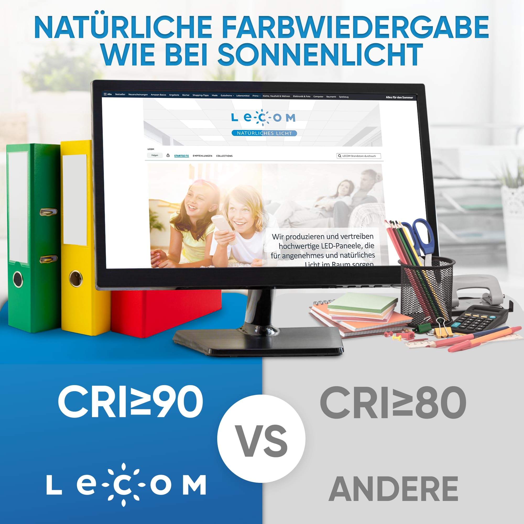 LECOM LED Panel 120x30 Dimmbar 3000-6000K CRI90 Fernbedienung Aufbaurahmen | LED Deckenleuchte Aufputz. Natürliche Farben dank CRI90 für Verkaufsräume, Bibliotheken, Schulungsräume, Besprechungsräume.