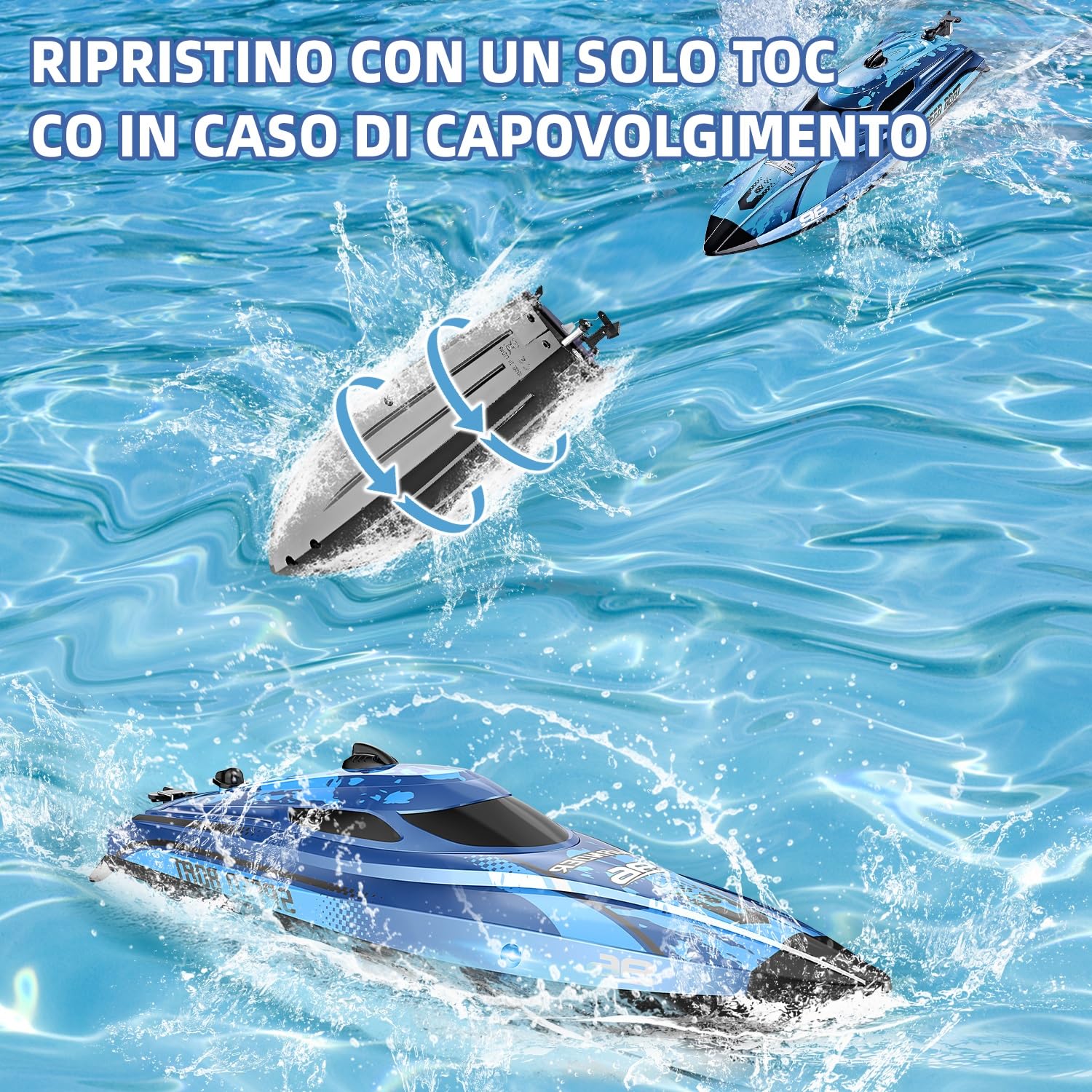Barca Telecomandata 25KM/H con Luce LED, Motoscafo Radiocomandato 2.4GHz per Bambini, 2 Batterie per 40 Minuti di Gioco, Regalo Barca Telecomandata per Bambini da 6 a 8 Anni (Blu)