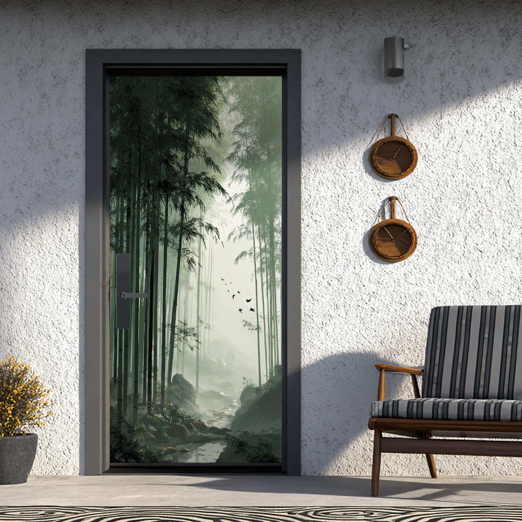 Forêt de bambous sticker porte zen pour une ambiance de salle de bain relaxante