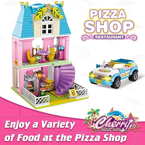 Miniatura 3 de Friends Beach House Pizza Shop Building Kit for Girls Aged 6-12, Creative Friends House Building Blocks Sets with Storage Box, Best Christmas