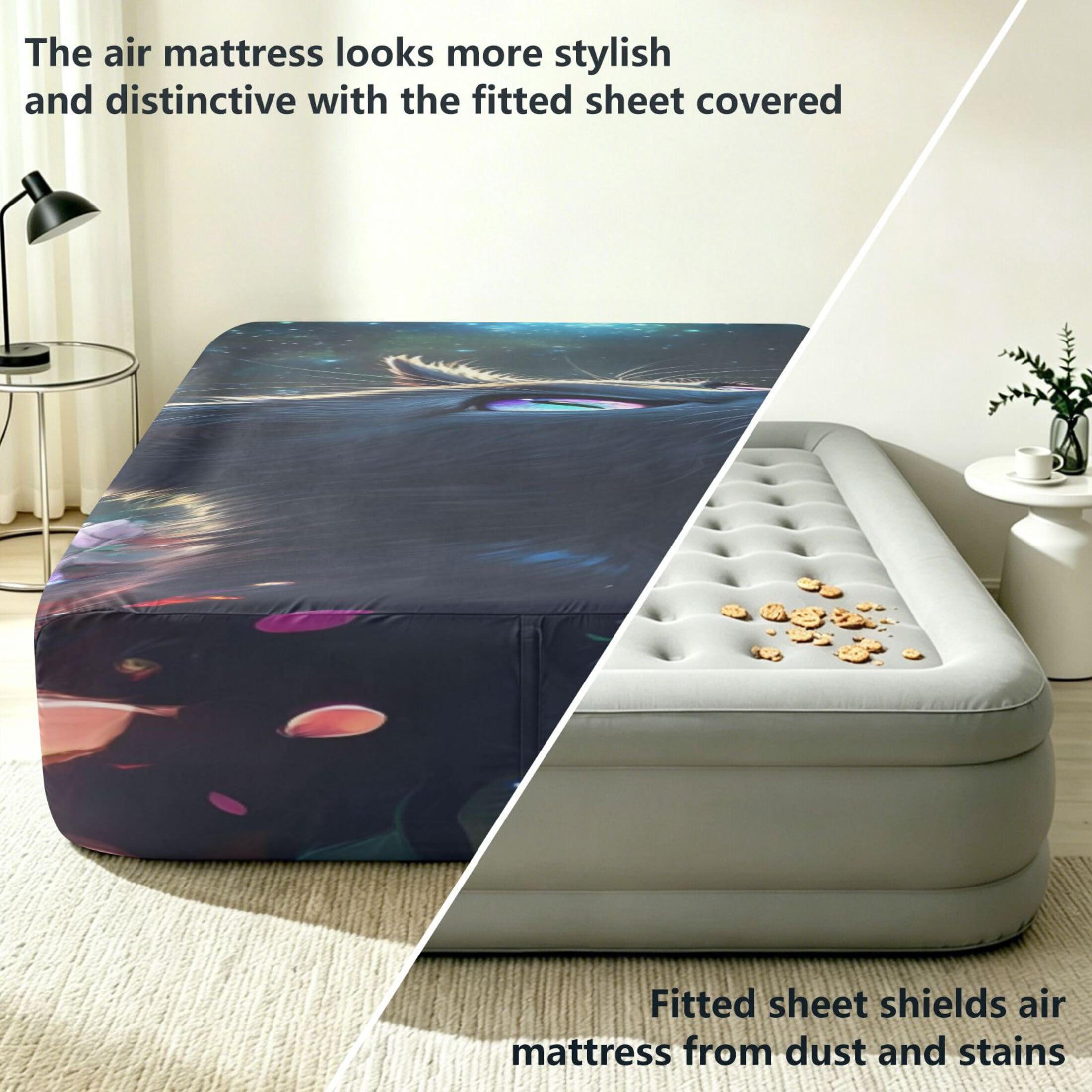 Galaxy Cat - Sábana bajera ajustable individual para colchón de aire, bolsillo extra profundo de 24 pulgadas, funda suave y transpirable con apertura de válvula de cremallera para cama de