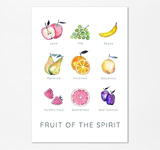 Fruit of the Spirit Galatians 5 22 Modern Abstract Christian Wall Art Print, Contemporary Scripture Home Decor Poster A4 UNFRAMED, Crafty Cow Design