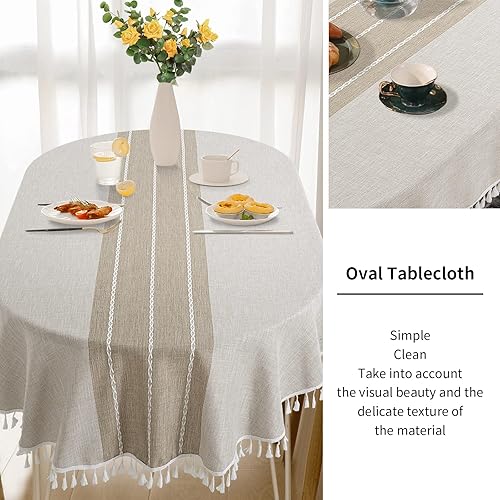 Miniatura 9 de HOMBYS Mantel ovalado bordado sólido con borlas para mesa ovalada, 52 x 70 pulgadas, de encaje, a prueba de polvo, para cocina, comedor, decoración