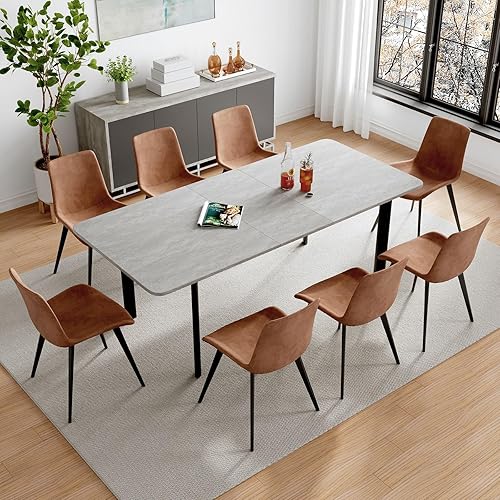 Miniatura 17 de Juego de mesa de comedor extensible de 63 a 78.7 pulgadas para 6, mesa de cocina moderna con 6 sillas de comedor para 4 a 6 personas, mesa de madera