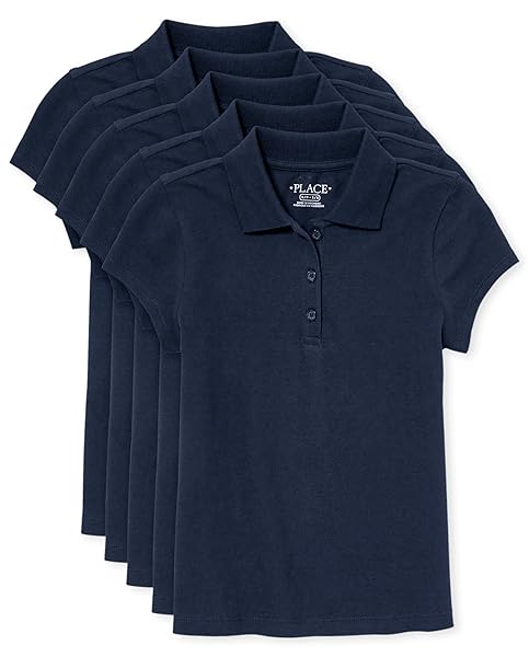 The Children's Place Girls' Short Sleeve Ruffle Pique Polo, 5 Pack