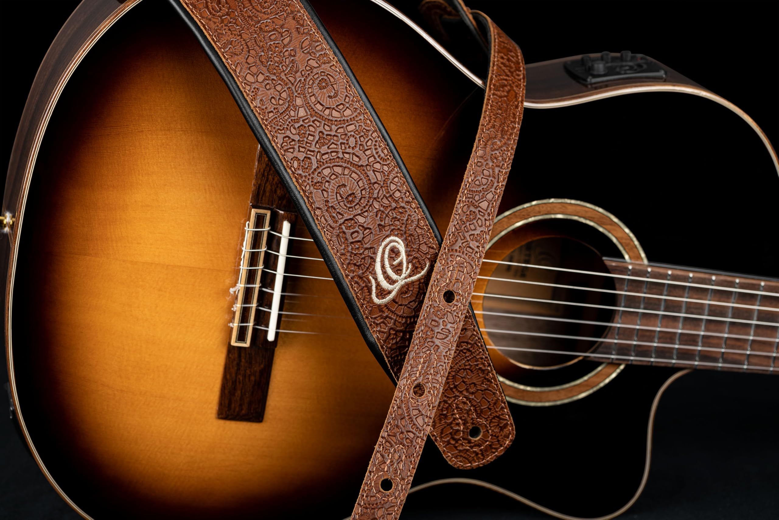 Ortega Guitars Gitarrengurt Länge Verstellbar - Akustik Gitarre / Bass, E-Gitarre, E-Bass - Byzantine Series - Echtleder, Byzantine Brown (OSBY-6)