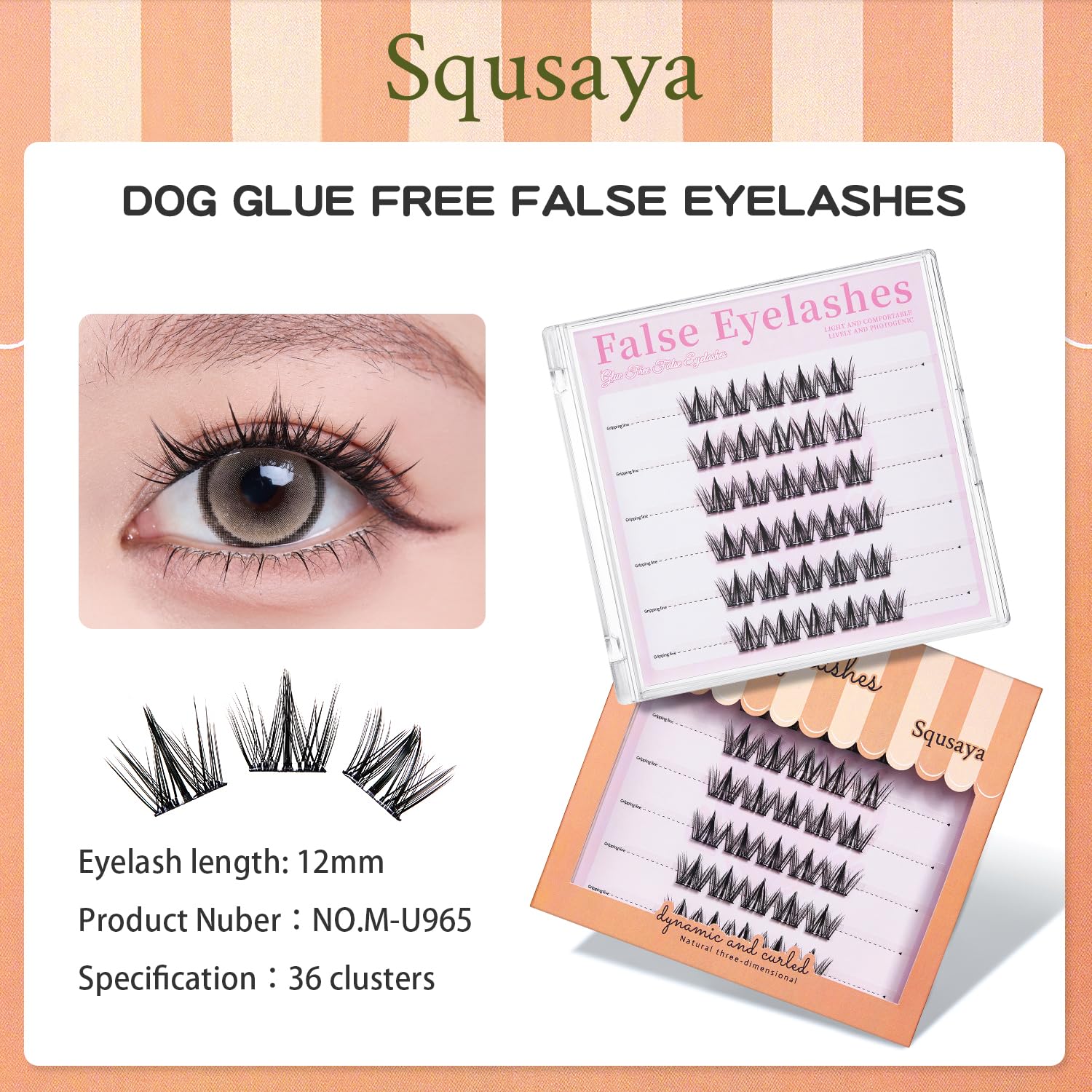 Self Adhesive Eyelashes Spiky Lash Clusters Pre Glued Eyelash Clusters Press on lashes No Glue Needed 30 pcs Natural Wispy Lashes with Thin Band DIY at Home Eyelash Extensions Tweezers (U65) image 2