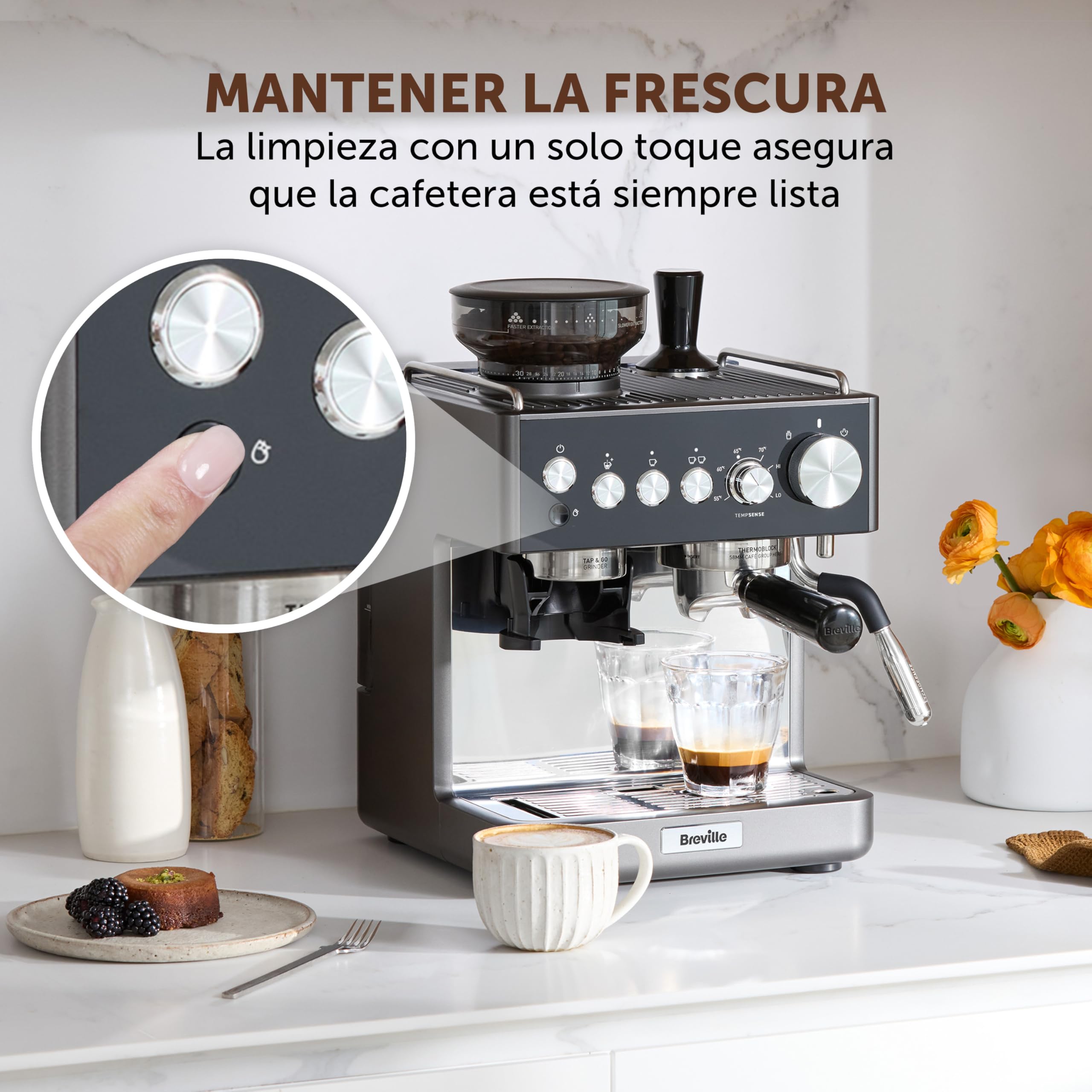 Breville Barista Sense Macchina per caffè espresso | Macchina da caffè con macinacaffè integrato e montalatte | Lancia vapore TempSense | Pompa italiana da 15 bar | Nero [VCF187X]