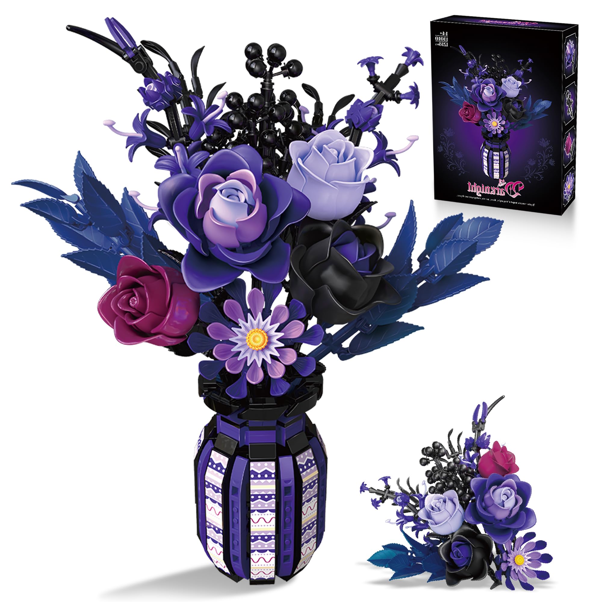 Amazon.com: ZONECYTD Flowers Bouquet Building Set Rose Purple