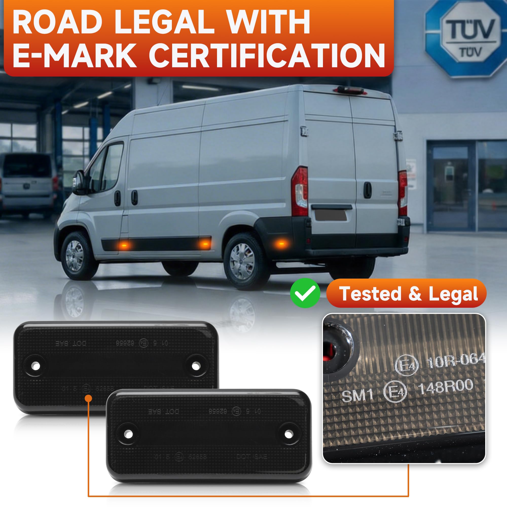 LED Seitenmarkierungsleuchten für F.iat Ducato, P.eugeot Boxer, C.itroen Jumper, I.veco Daily 2006-2025, 6 Stück Seitenblinker Schwarz für Wohnmobil & Transporter mit E-Prüfzeichen, Ohne Fehlermeldung