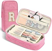 Vista 35 de Bolsa para lápices, Estuche para lápices para niñas y mujeres, estuche para lápices preppy, estuche grande inicial para lápices con cremallera