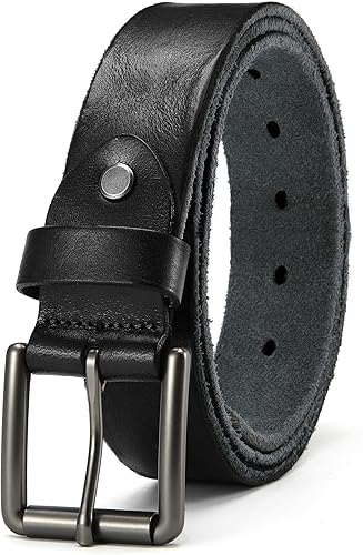 YOETEY Cinturón de cuero de grano completo para hombre Cinturón casual de 1 12 pulgadas con cuero de vaca Hebilla enrollable con agujero ovalado