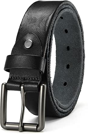 YOETEY Full Grain Leather Belt for Men | Mens Belt Casual 1 1/2" with Cow Leather | Roll Buckle Oval Hole for Smooth Wear