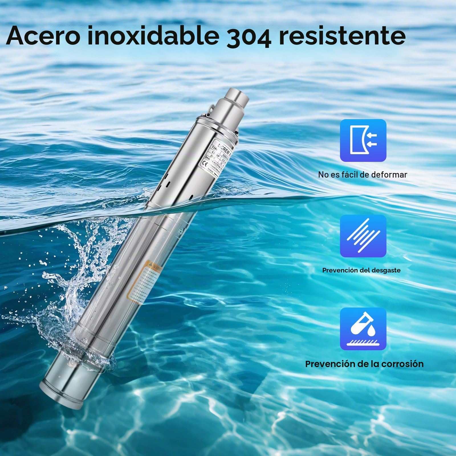 Bomba sumergible para pozos profundos de 3 pulgadas, de acero inoxidable, 250 W, con cable de 20 m, para pozos profundos, para jardín, río, bombas silenciosas, 20 dB, altura máxima 80 m, caudal máximo