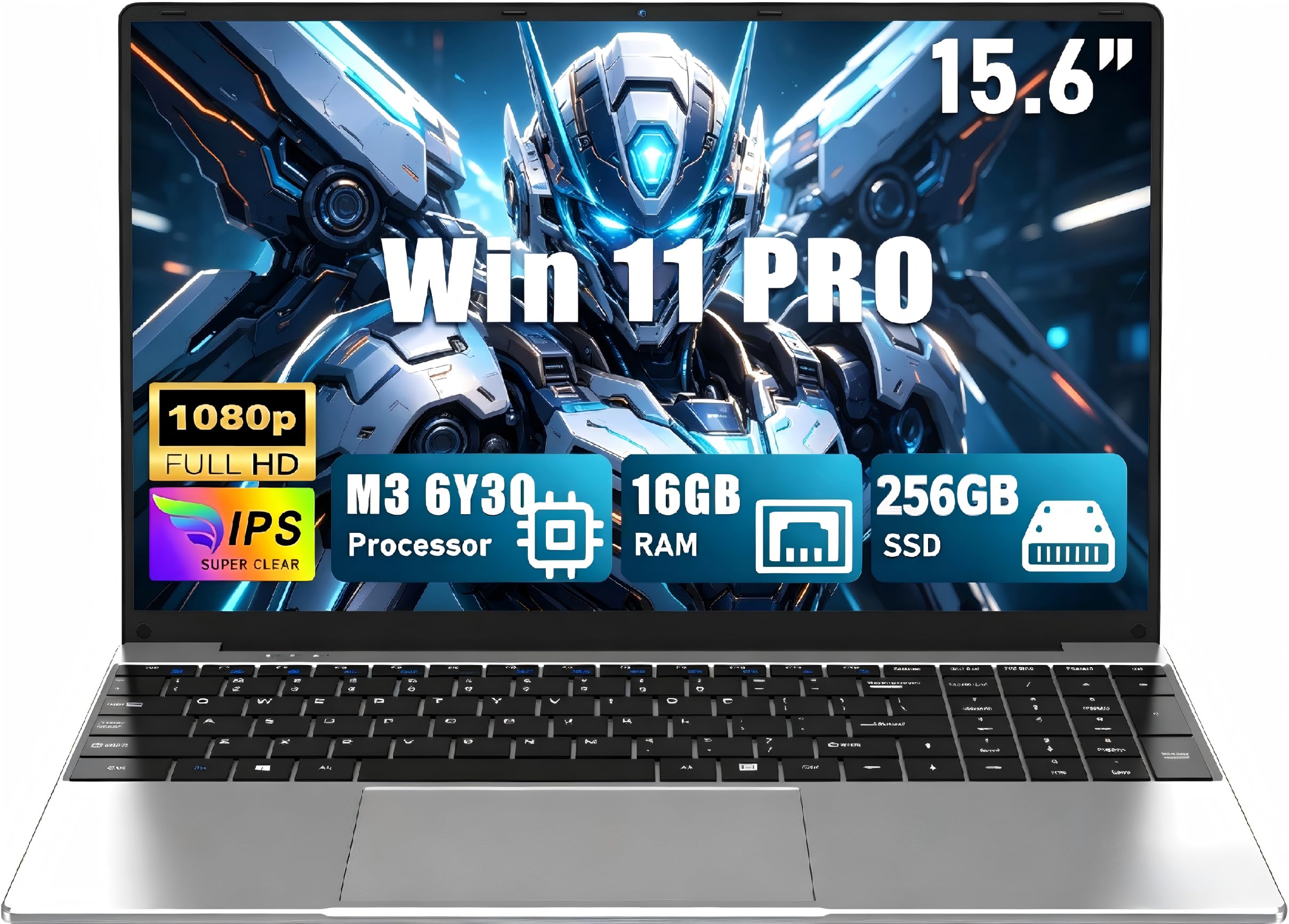 2026 PC Portatile 16GB RAM 256GB SSD Notebook 15,6 pollici Computer portatile M3-6Y30 (2,2 GHz), PC portatile, FHD 1920 x 1080P, 5000 mAh/38,5 WH, scheda TF, webcam, touchpad, studente/professionista