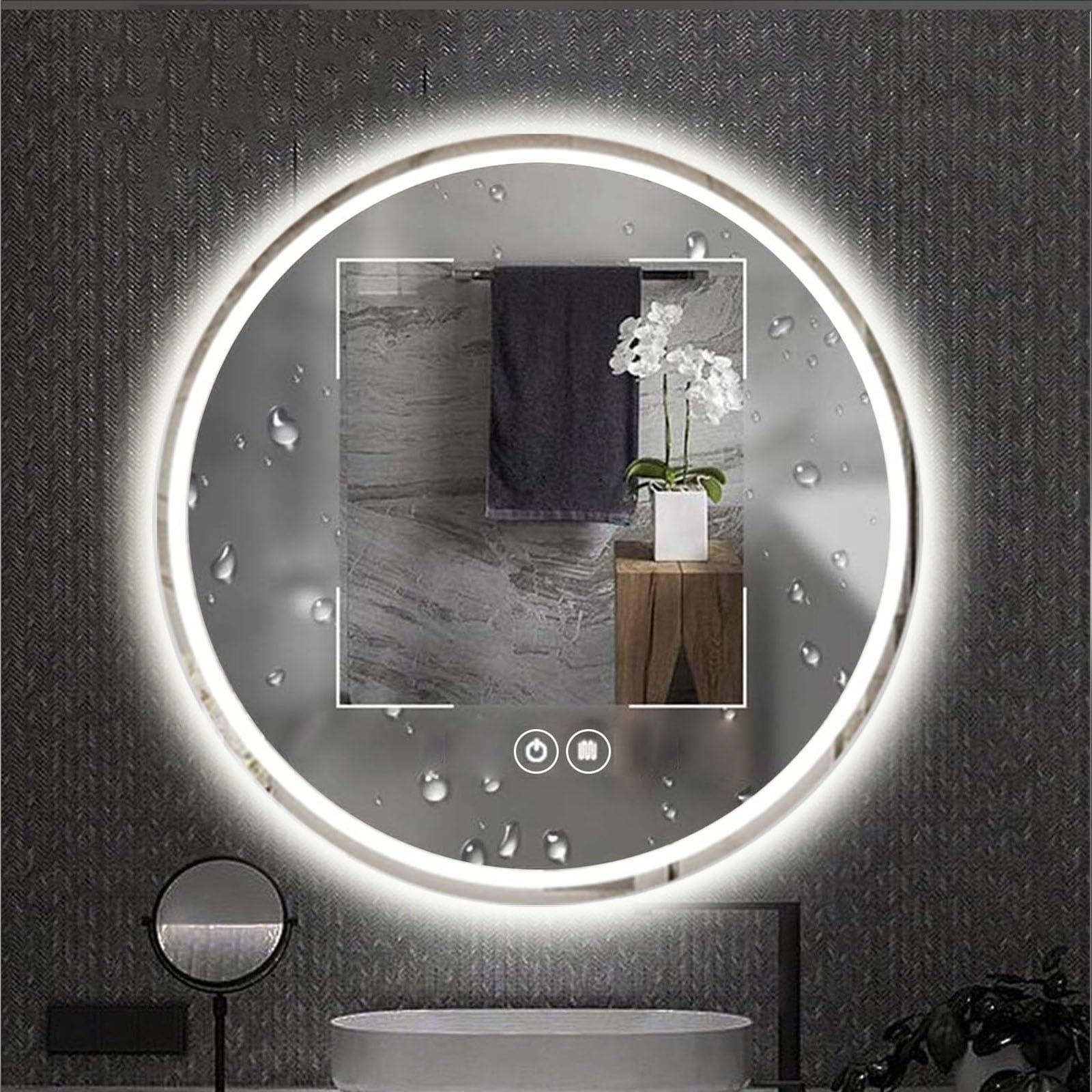 Specchio Bagno LED, Espejo De Baño Circular, 50cm Specchio Bagno Illuminato a LED, Illuminazione Dello Specchio Del Bagno Para Baño Tener Interruptor De Doble Toque, Eliminación De Niebla (Luz Blanca)
