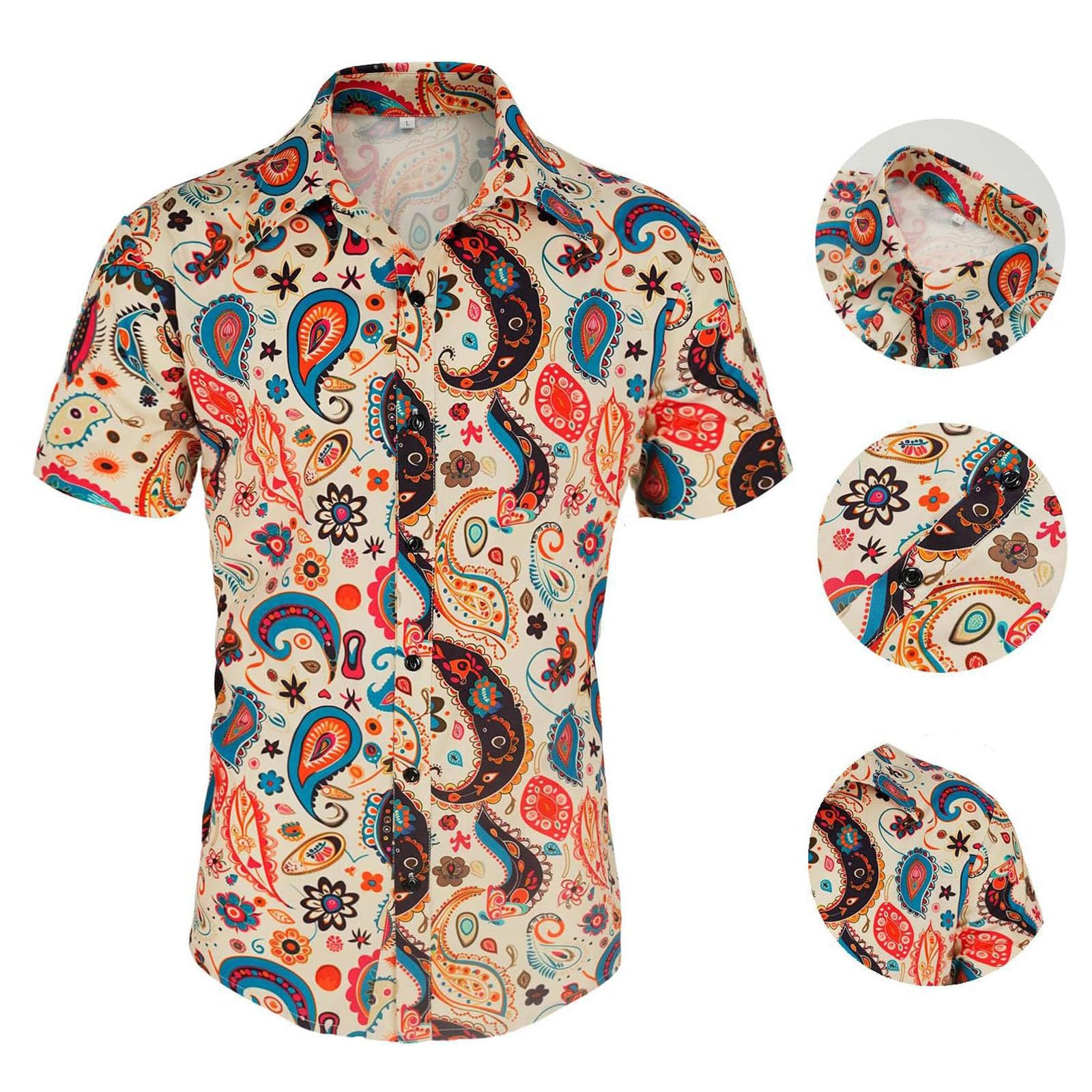 80Er Jahre Outfit Herren Retro Kostüm 6 Stück Disco Set, Hippie 70Er Silvester Hemd Und Schlaghose Mit Perücke Sonnenbrille Schnurrbart