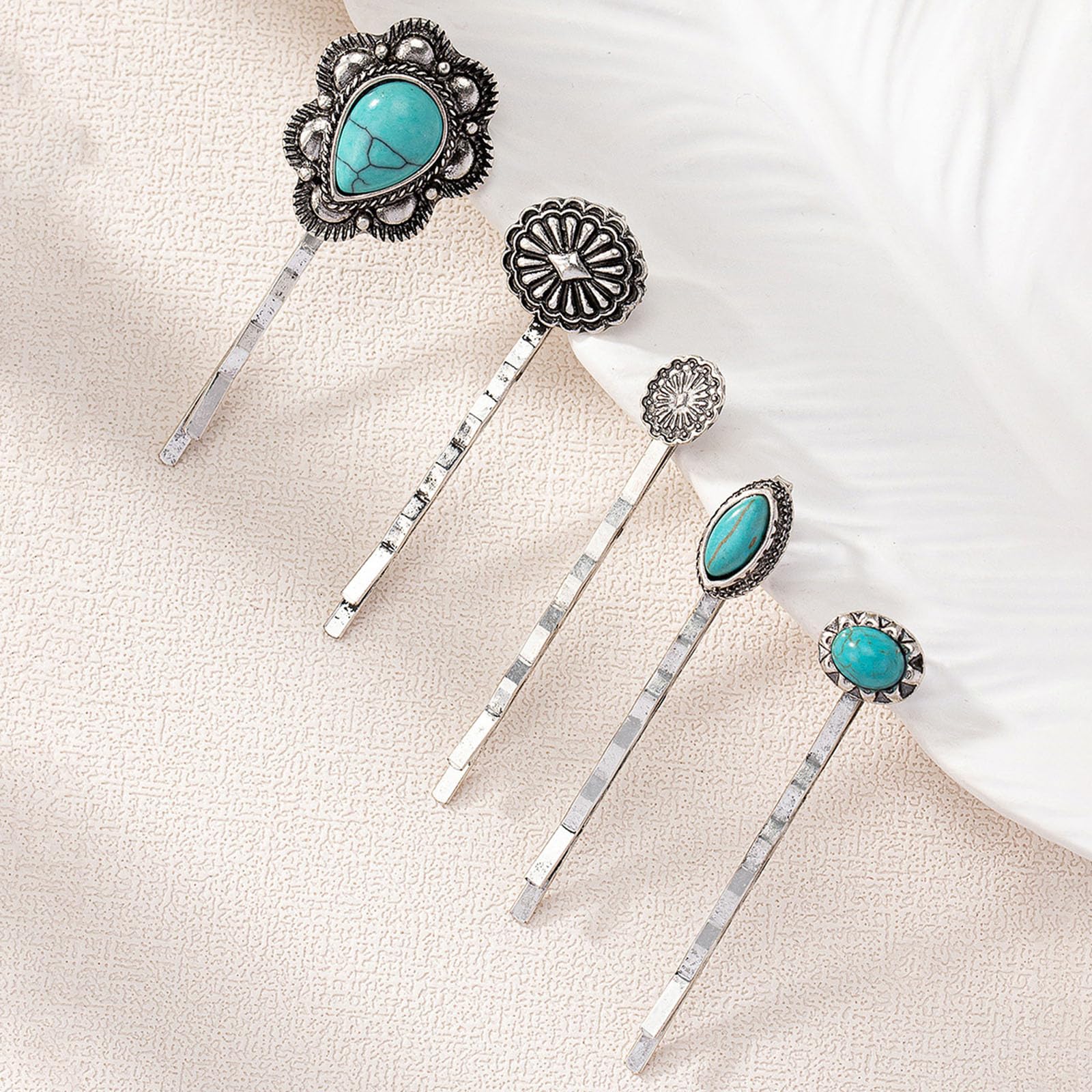 Haarspangen Damen Western Türkis 5er Set Dekorative Bobby Pins Boho Haarspangen