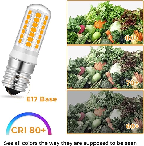 Miniatura 4 de Bombillas LED E17 para microondas sobre estufa, 6000 K3000 K regulables para microondas, equivalente a 20 W, 30 W, 35 W, bombillas halógenas para
