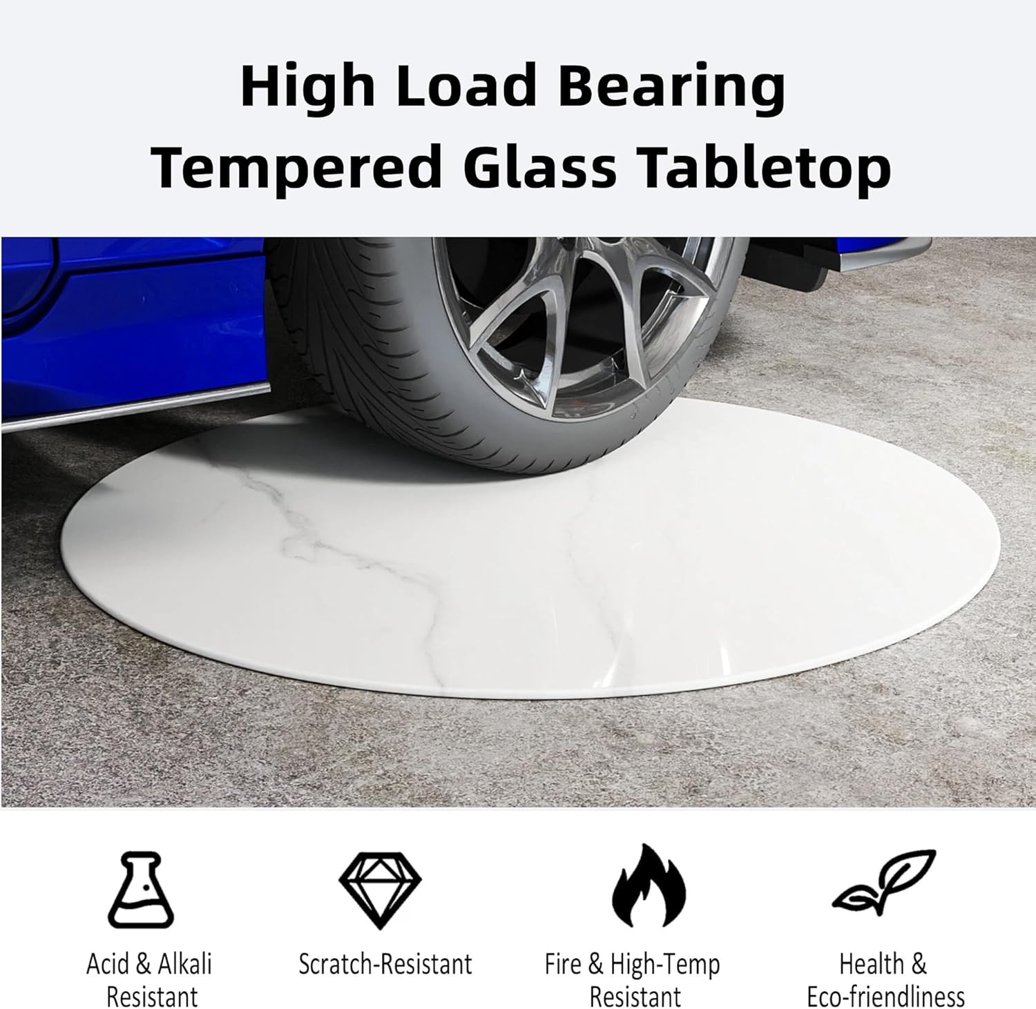 Round Table Top Multiple Sizes - Tempered Glass with Marble Design, Shatter-Resistant & Heatproof Surface Protector, Multipurpose for Dining/Coffee/Patio/End Table DIY Replacement (White, 20 inch)
