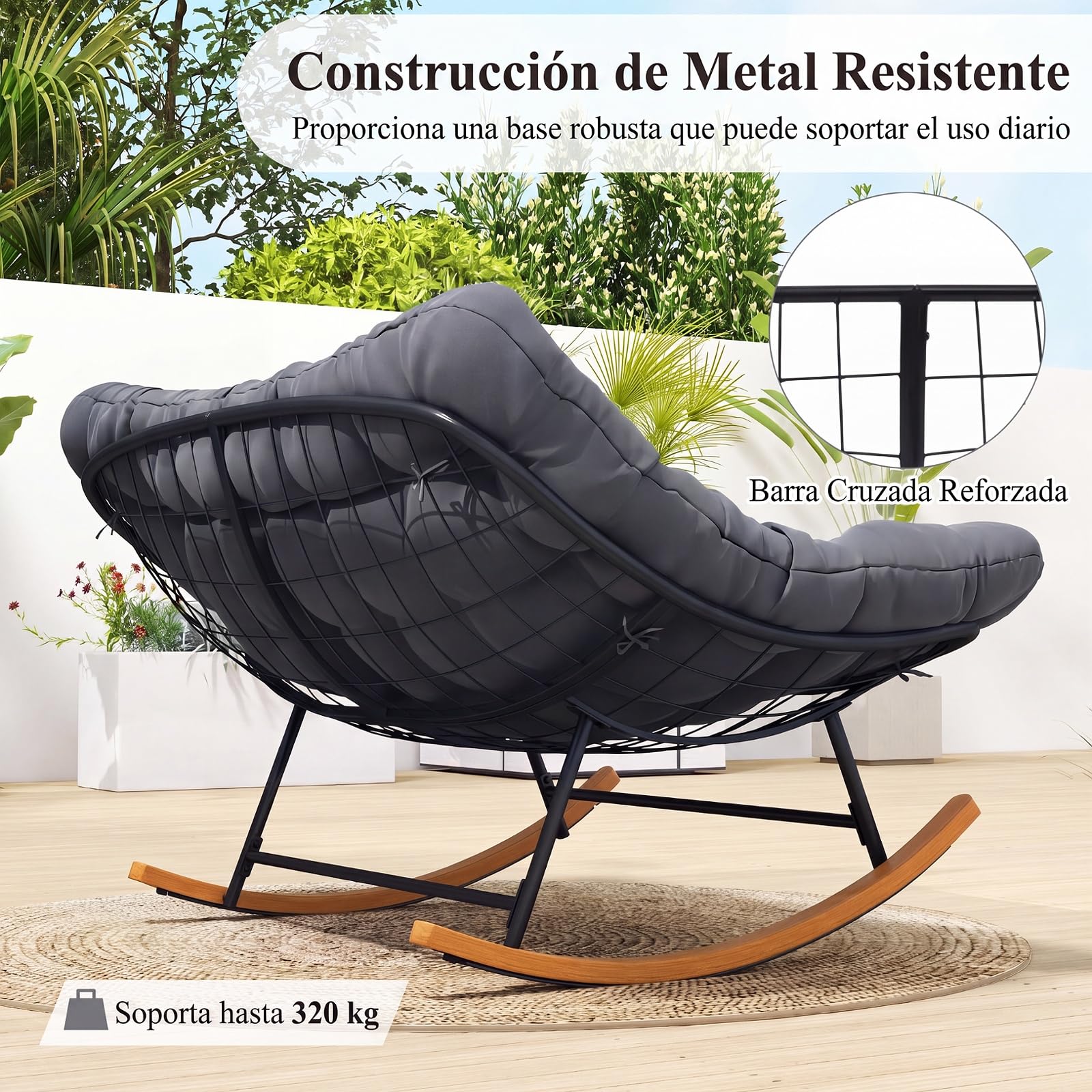 COSTWAY Silla Mecedora Doble Cojín Acolchado, Butaca Salón XXL (Oscuro)