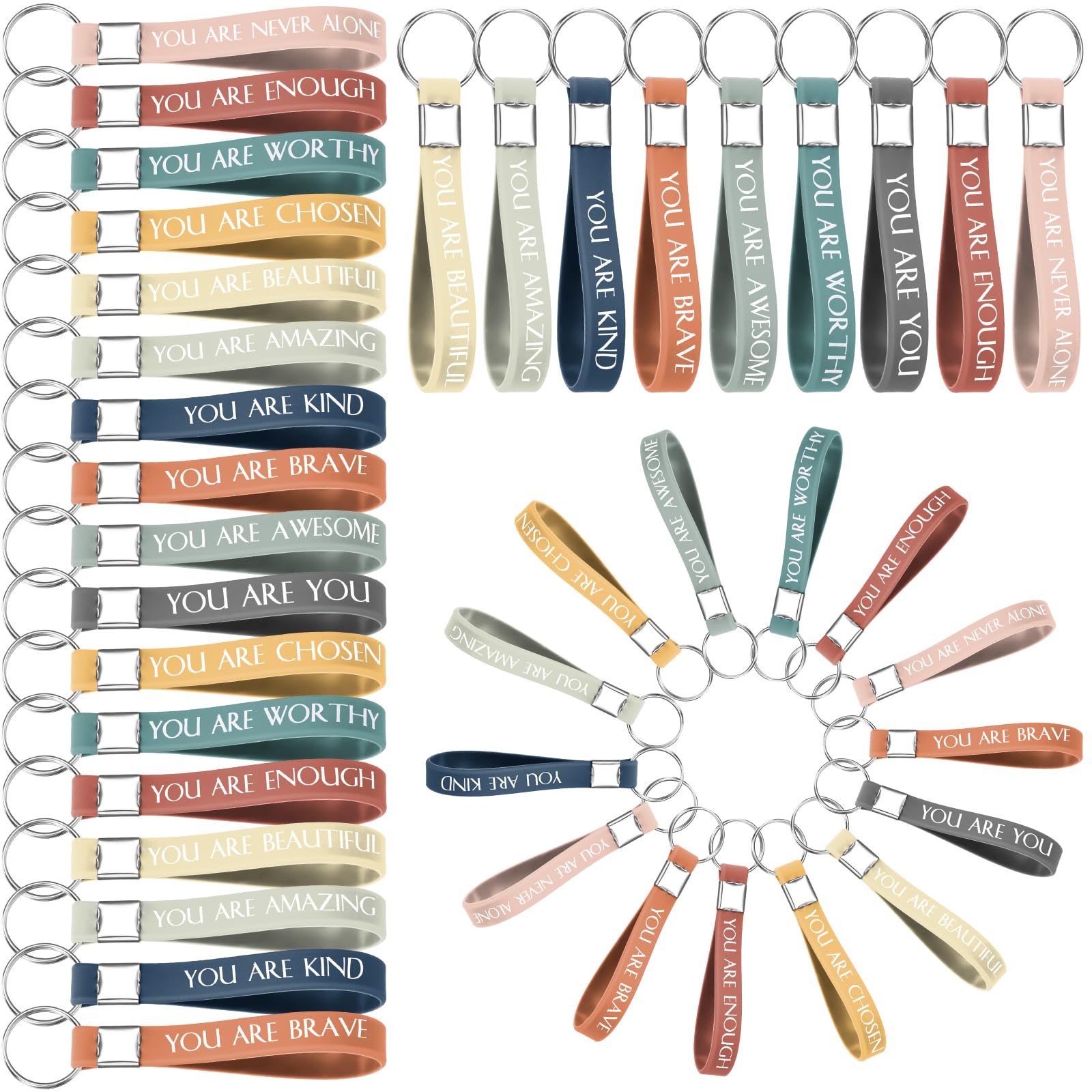 60 pcs Inspirational Quote Key Chains Silicone Motivational Key Chains Employee Appreciation Gifts Teacher Appreciation Gifts