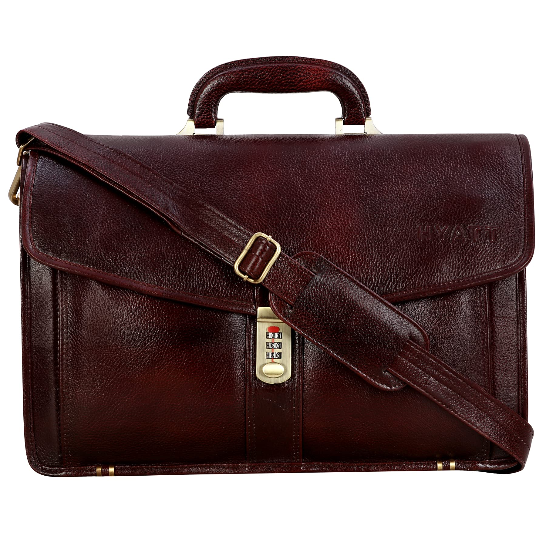 Leather Accessories 16 Inch Men's Leather Briefcase Leather Laptop Bag-image-23