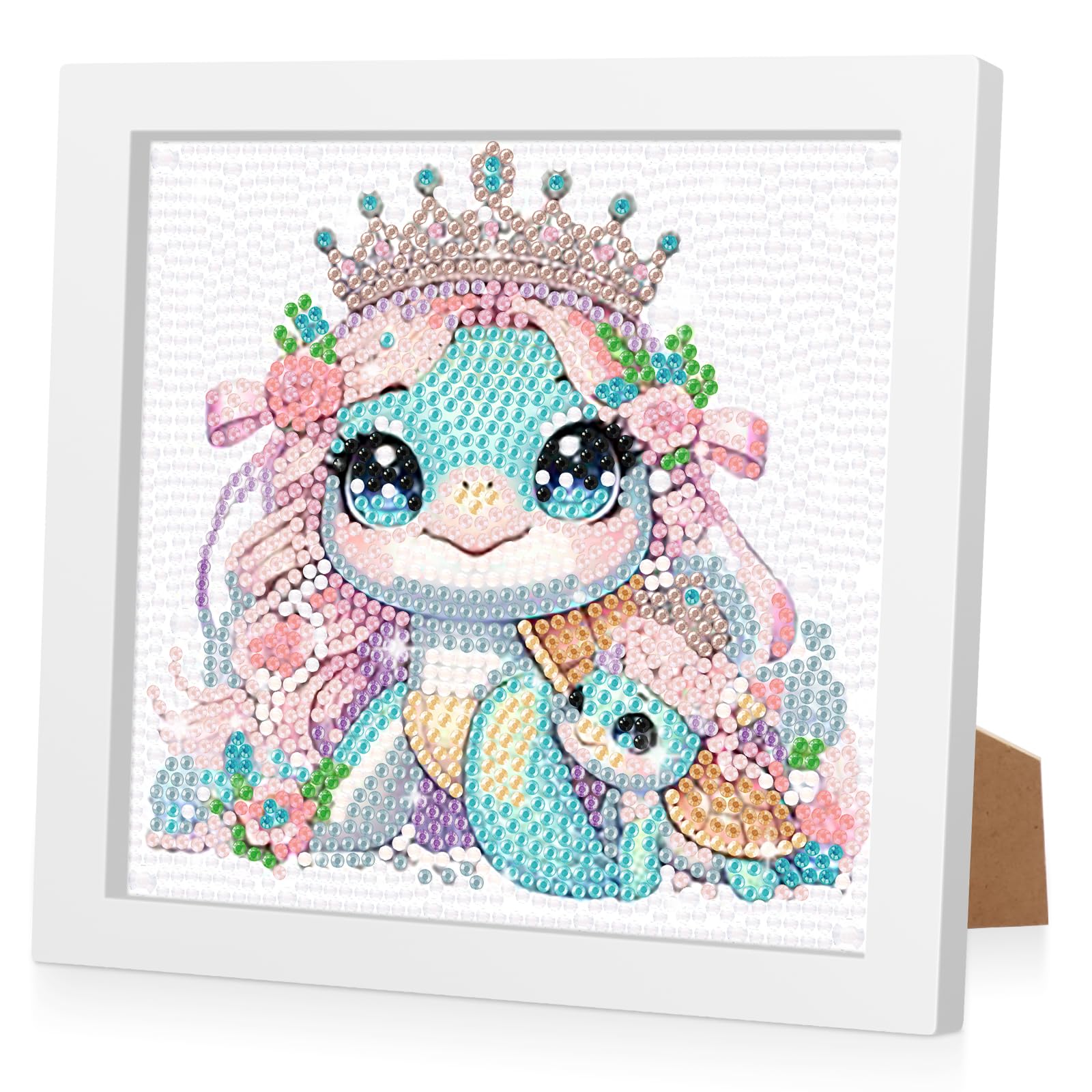 RICUVED Pintura de diamantes para niños con marco de madera, juego completo de cuadros de pintura de diamantes para niños animales, pintura de diamantes 5D para niños, fabricación de mosaicos, cuadros
