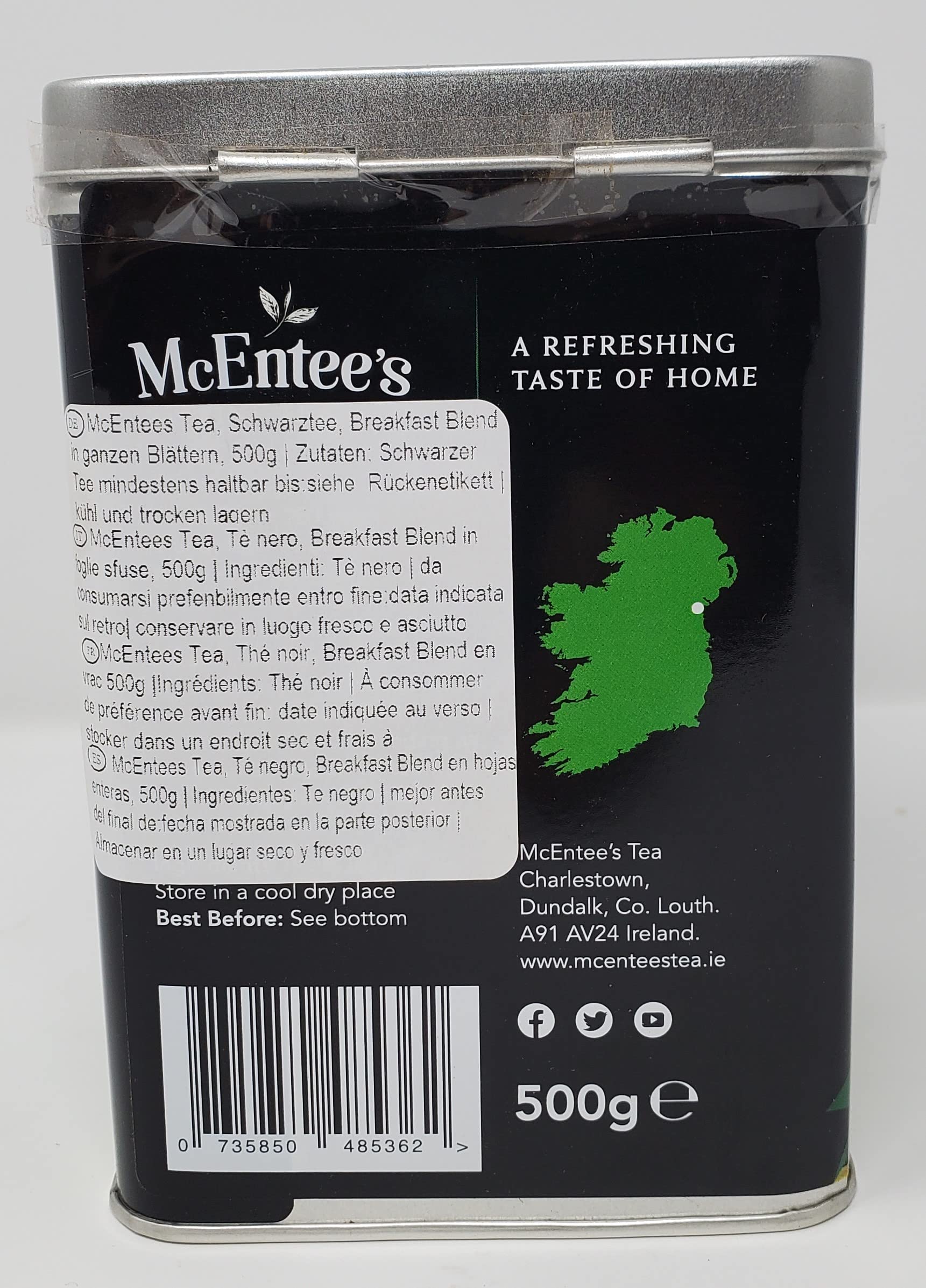 McEntee's Irish Breakfast Tea - 500 g x 2 puszki - nagradzana i mieszana w Irlandii. Mocna i cytrusowa. Tradycyjna irlandzka mieszanka cejlonu i Assam Loose Tea's. ULUBIONA LOOSE TEA IRLANDII