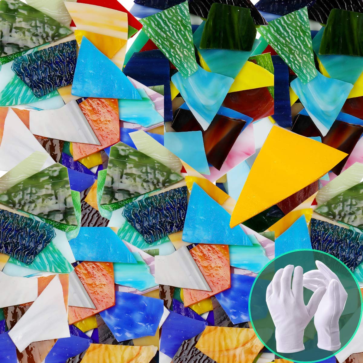 Stained Glass Mosaic Glass Tiles Crafts, Bulk Assorted Colors and Shapes Mosaic Stained Glass Pieces for Home Decoration or DIY - 32 Ounce