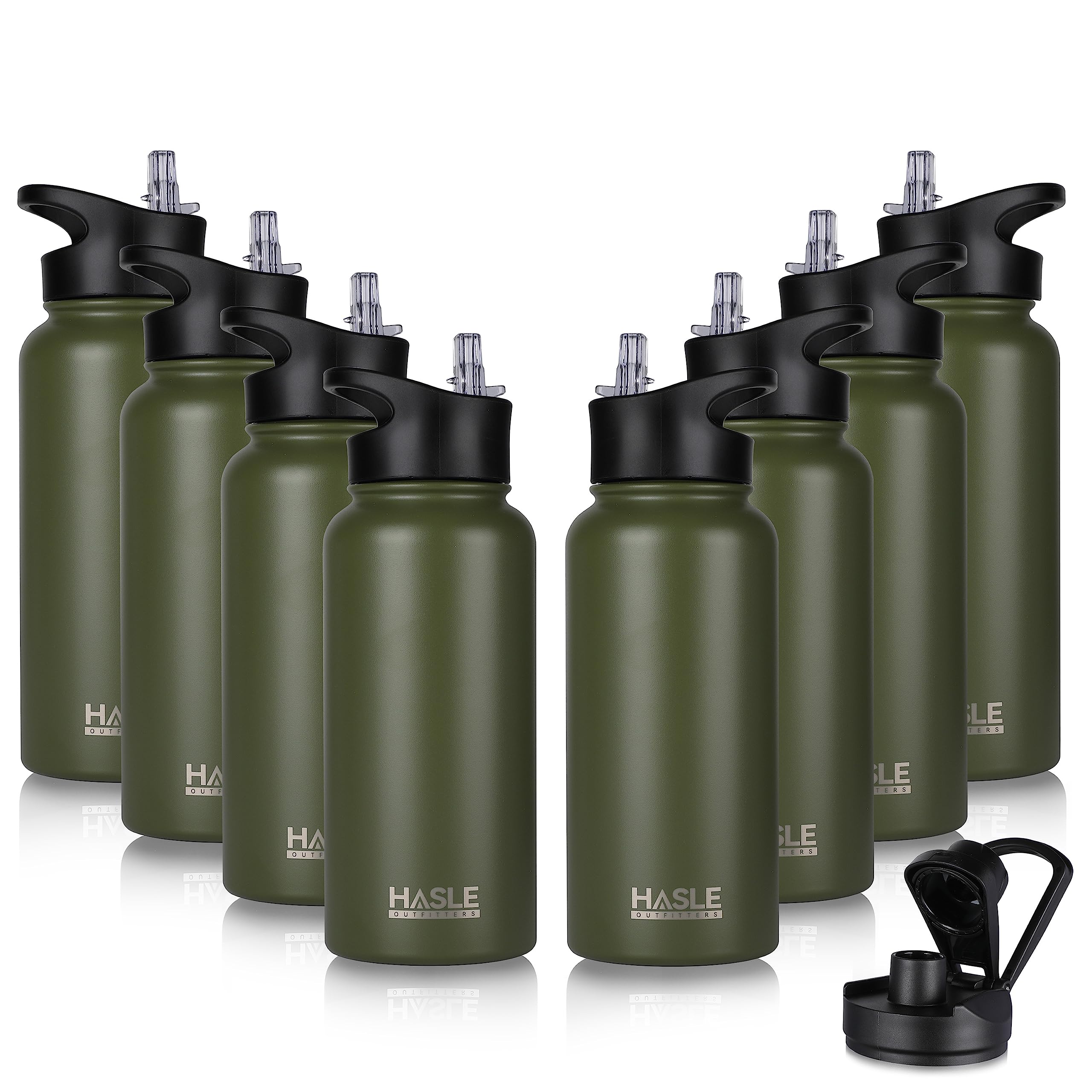 HASLE OUTFITTERS 32 oz Insulated Water Bottle Stainless Steel Double Walled Vacuum Sports Water Bottle with 2 Lids (Straw and Spout Lid) for Gym