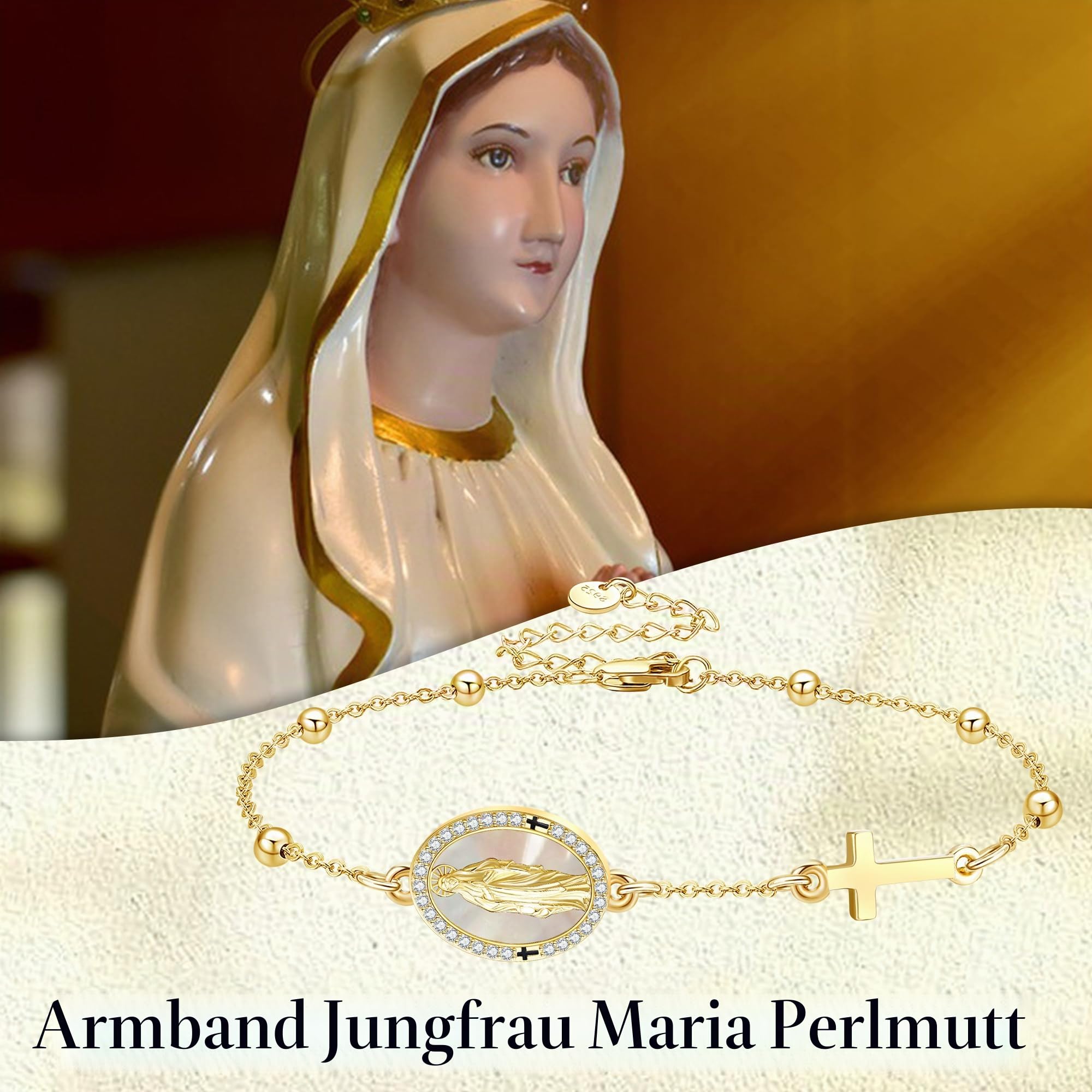 DAYLINLOVE Religiöse Armband 925er Sterling Silber Jungfrau Maria Kreuz Rosenkranz Perle Perlmutt Abalone Muschel Armband Virgen De Guadalupe Christliche Katholische Schmuck Geschenk für Damen Mädchen
