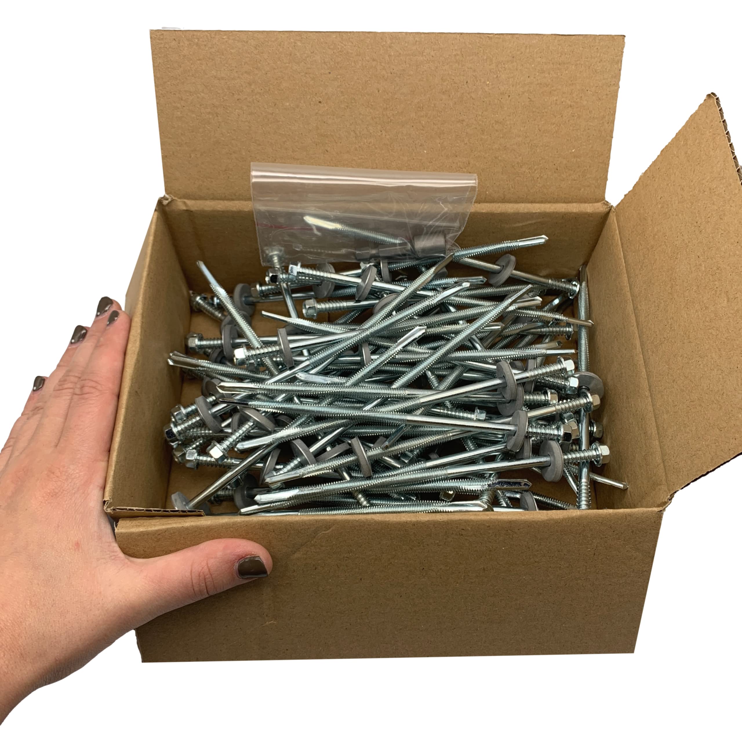 Lot de 60 vis auto-foreuses à tête hexagonale en acier zingué 5,5 x 150 mm avec rondelles EPDM pour la fixation de panneaux à sandwich (60, 5,5 x 150 mm)