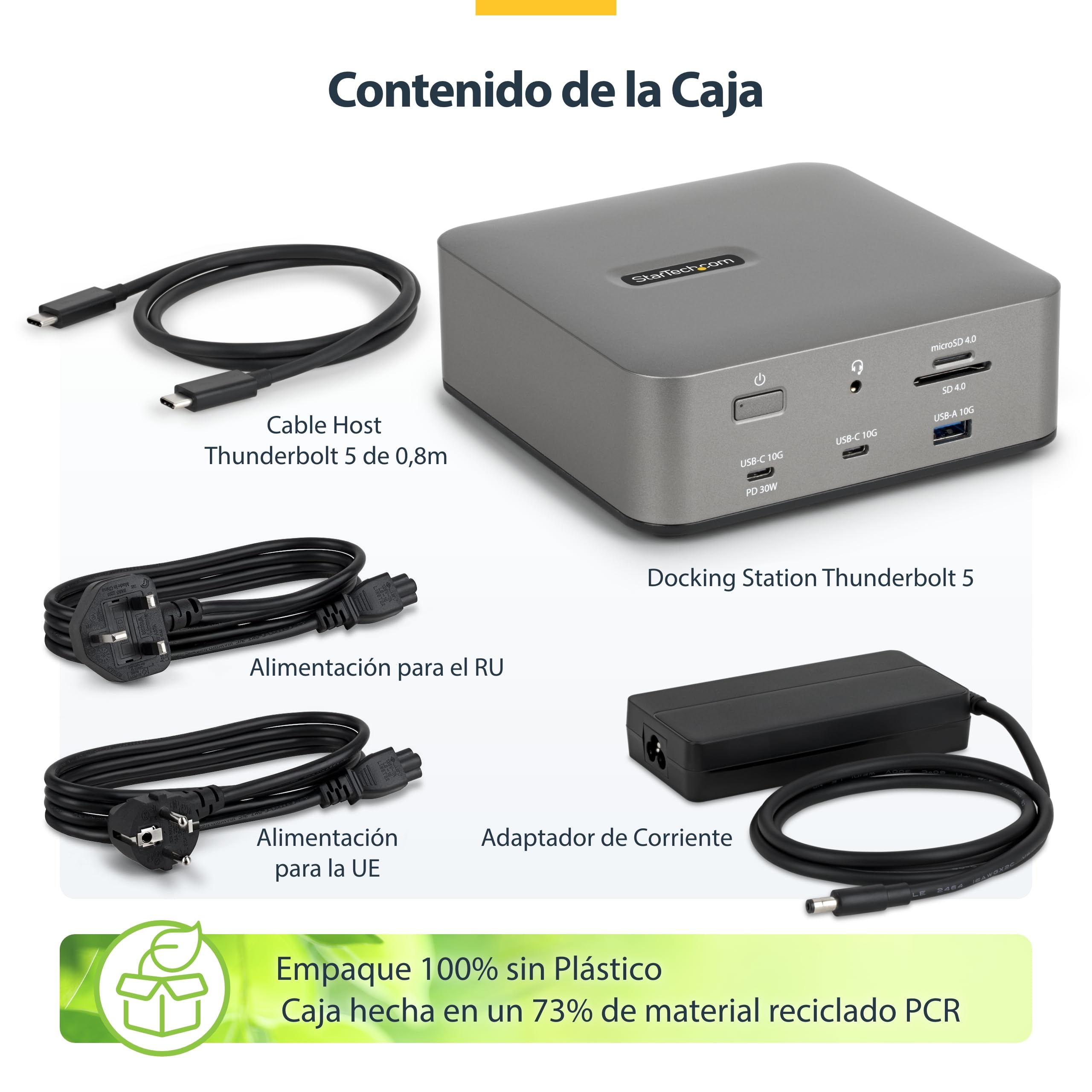 StarTech Dock Thunderbolt 5 USB4, 4K 144Hz Triple, 8K 60Hz Doble, 140W | 4K 144Hz triple u 8K 60Hz doble, Carga de móvil 30W, Ethernet de 2,5Gbps, Power Delivery 140W, Ranura SD 4.0 UHS-II