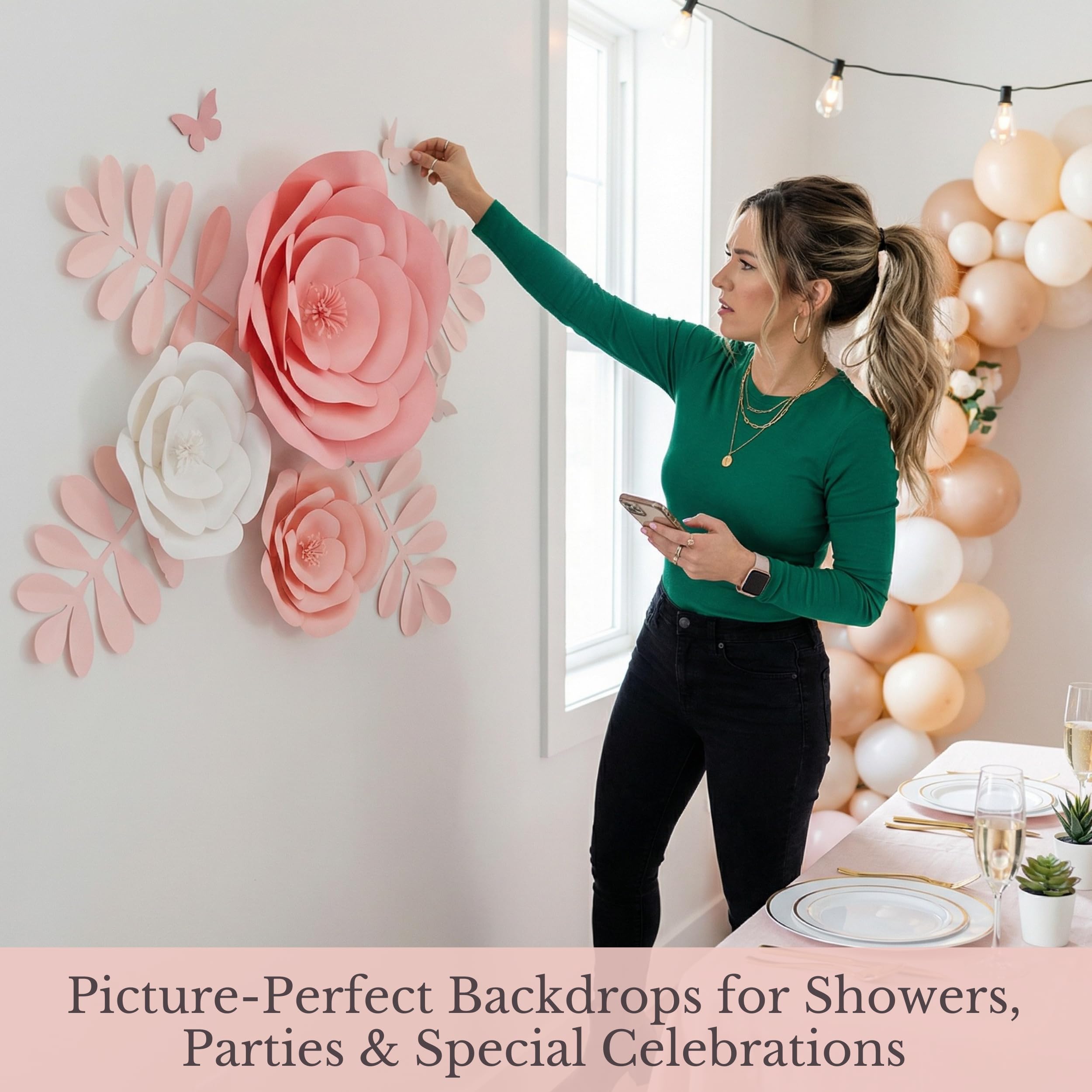 Rainbows & Lilies Lot de 15 Grandes Fleurs en Papier 3D pour Mur, Mariage, Douche de