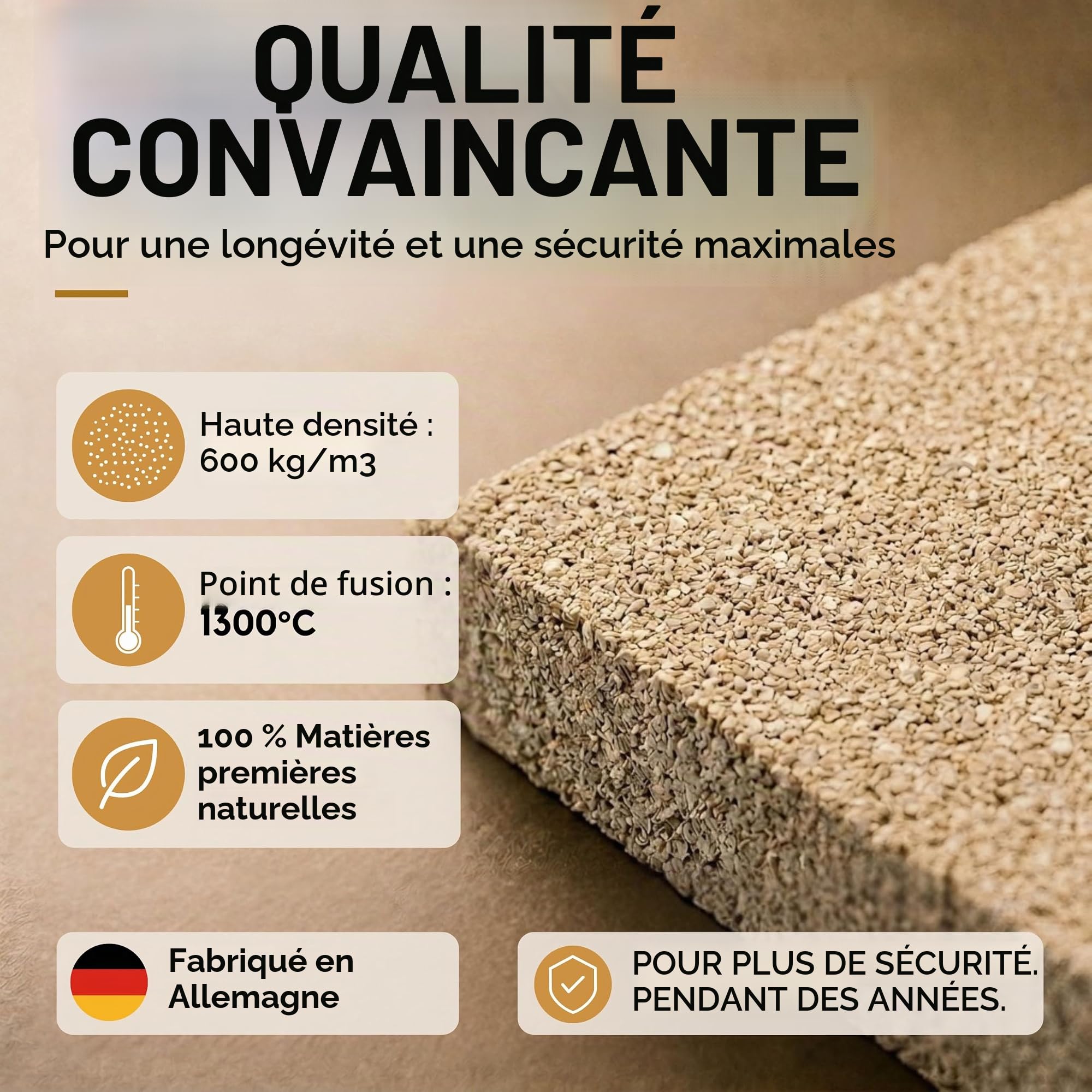 Lot de 3 plaques de vermiculite chamotte de rechange, 500 x 300 x 30 mm, revêtement de chambre de combustion