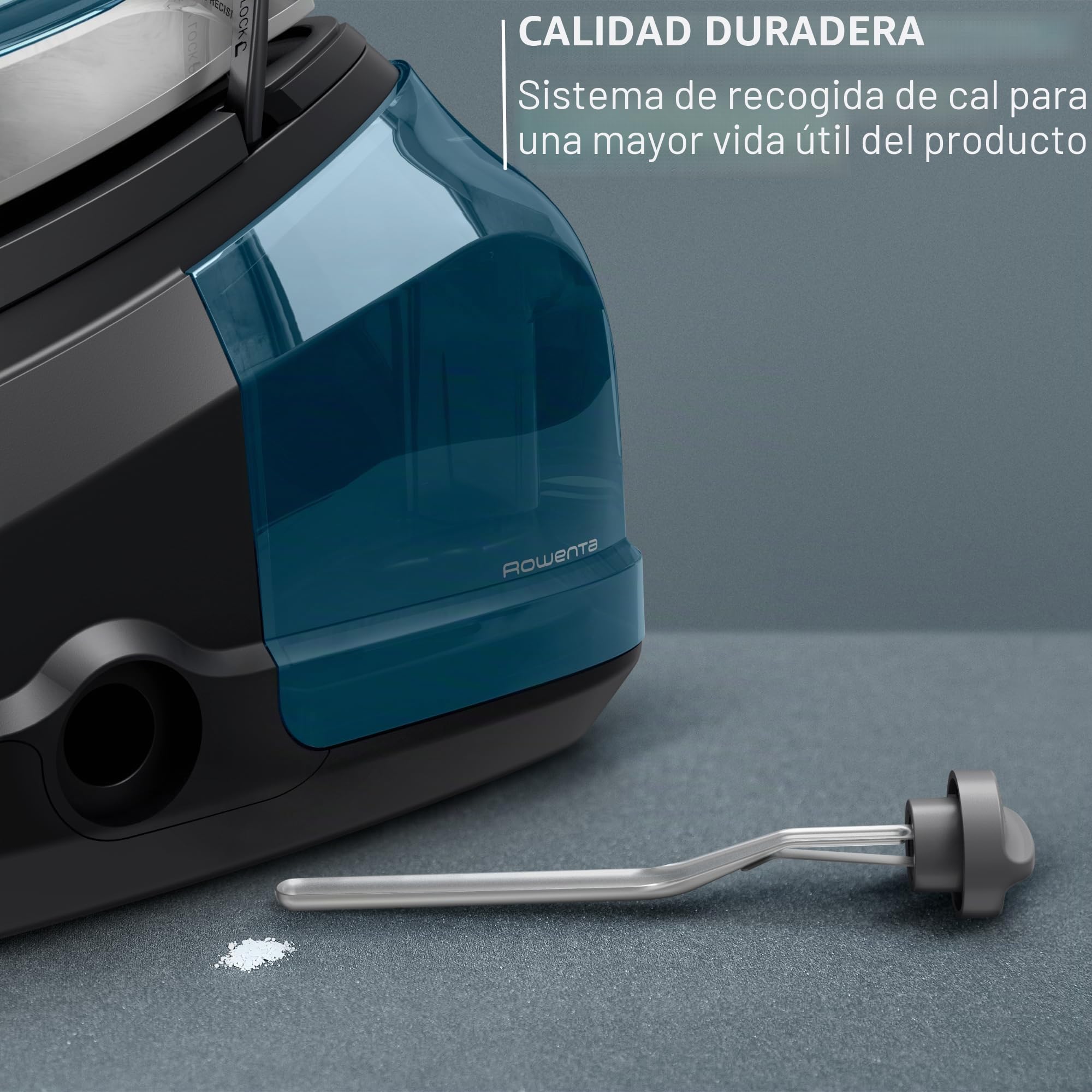 Rowenta, Plancha, base de acero inoxidable profesional para ropa, tanque extraíble de 1,1 L, calentamiento rápido, 1800 vatios, plancha azul para ropa, DG8624