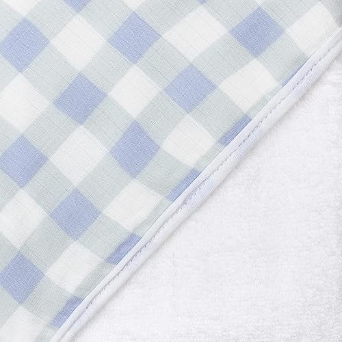 Miniatura 4 de HonestBaby Juego de toallas y toallas con capucha de algodón orgánico de 3 piezas, cuadros de búfalo pintados azules, talla única