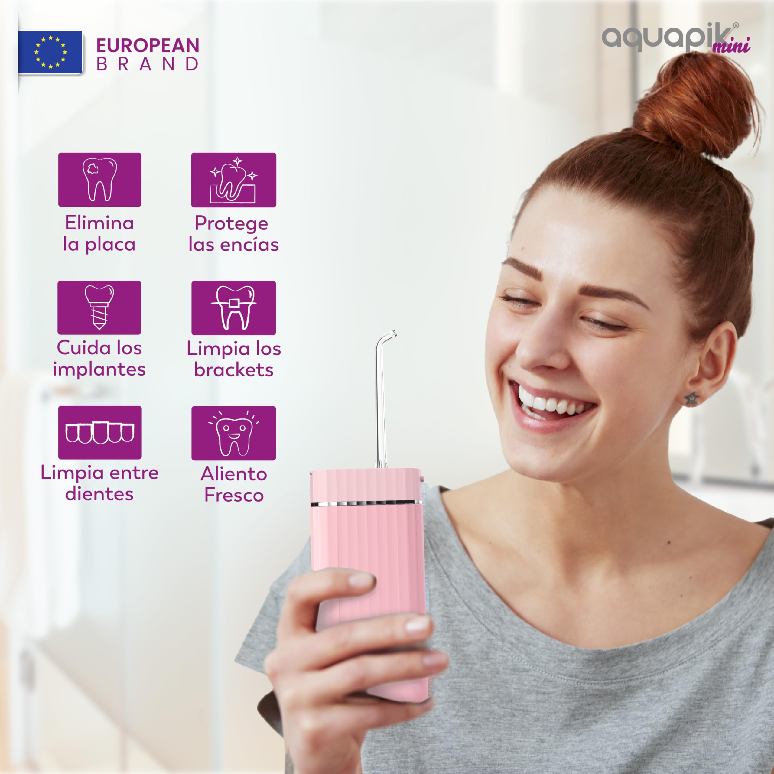 Compra Inteligente: Aquapik® Pro Irrigador dental Sobremesa + Aquapik® Mini en un Pack (Rosa - Blanco)