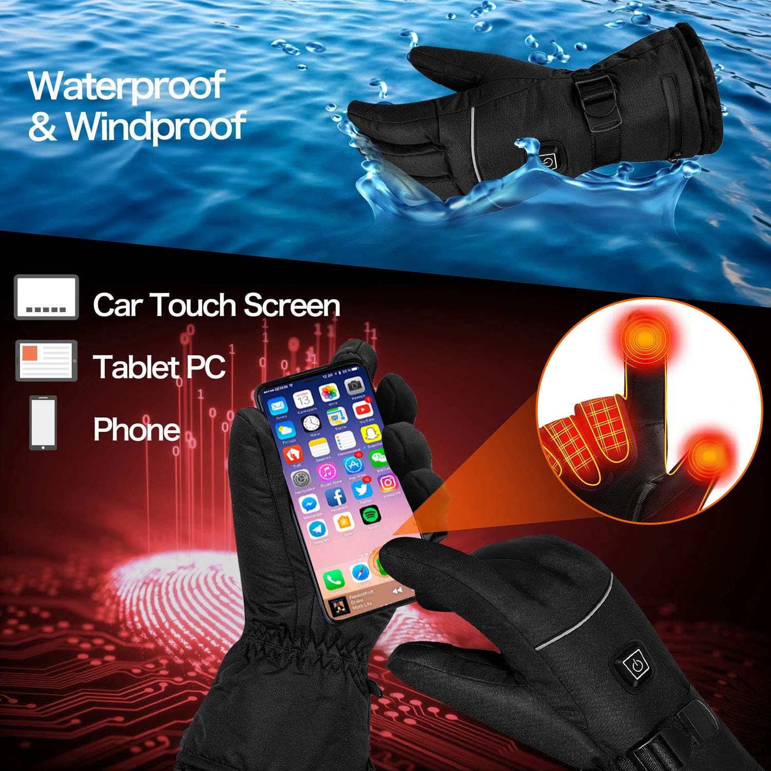 UJUJIA Heated Gloves Liners for Men Women, Rechargeable Electric Battery Heated Glove, Waterproof Winter Thermal Gloves, Warm Touchscreen Gloves for Outdoor Sports Skiing Skating Hiking Hunting. : Sports & Outdoors