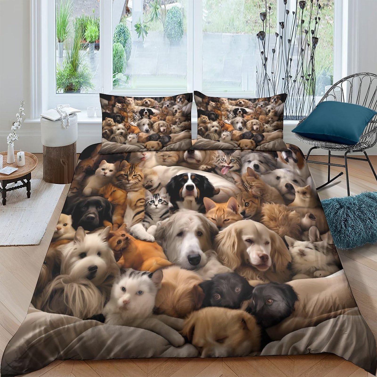Ctjqhvkz Style-4 3D Printed Dog Group Fitted Sheet Microfiber Soft Anti-Slip Bed Cover For Bedroom Guest Room Decor Easy Care Single（135X200cm）