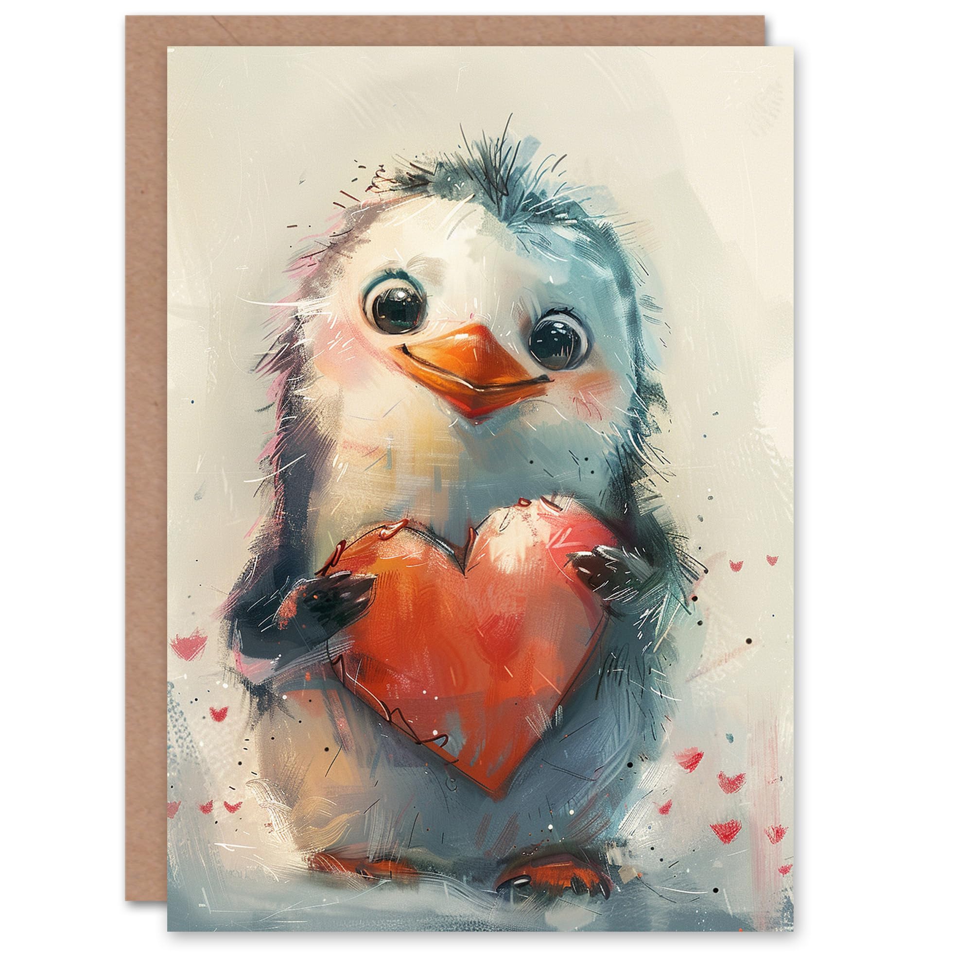 Artery8 Birthday Card Cute Penguin Baby Love Heart Sweet Painting Blank Arty Art All Occasion Greeting Card