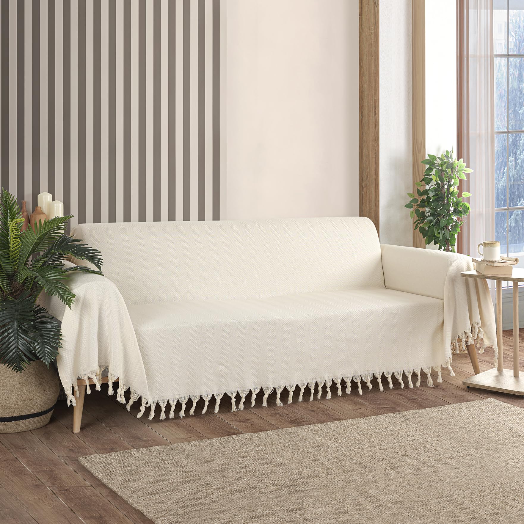 Milam London Sofa Throws Large 3 Seater, Cream, 180 x 300 cm - Image 3