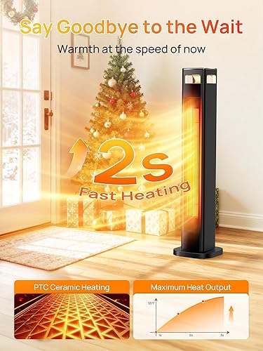 Miniatura 2 de AKIRES Calentadores de espacio para uso en interiores, calentador de habitación de 1500 W para habitación grande con termostato, oscilación de 120,