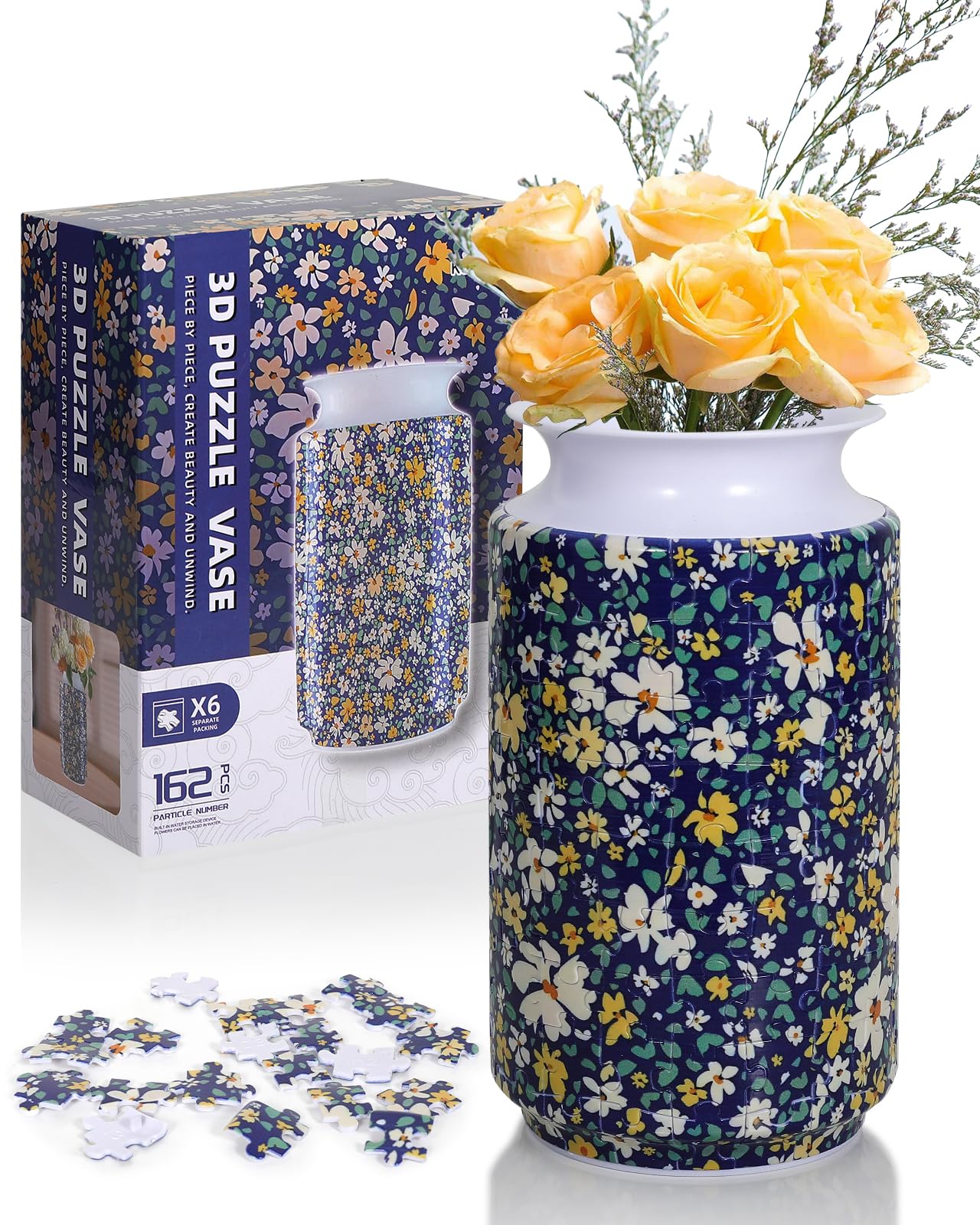 Jarrón de rompecabezas 3D, rompecabezas 3D de 162 piezas para adultos con flores, artes y manualidades únicas para adultos, regalos únicos de advertencia para el hogar para mujeres, jarrón de