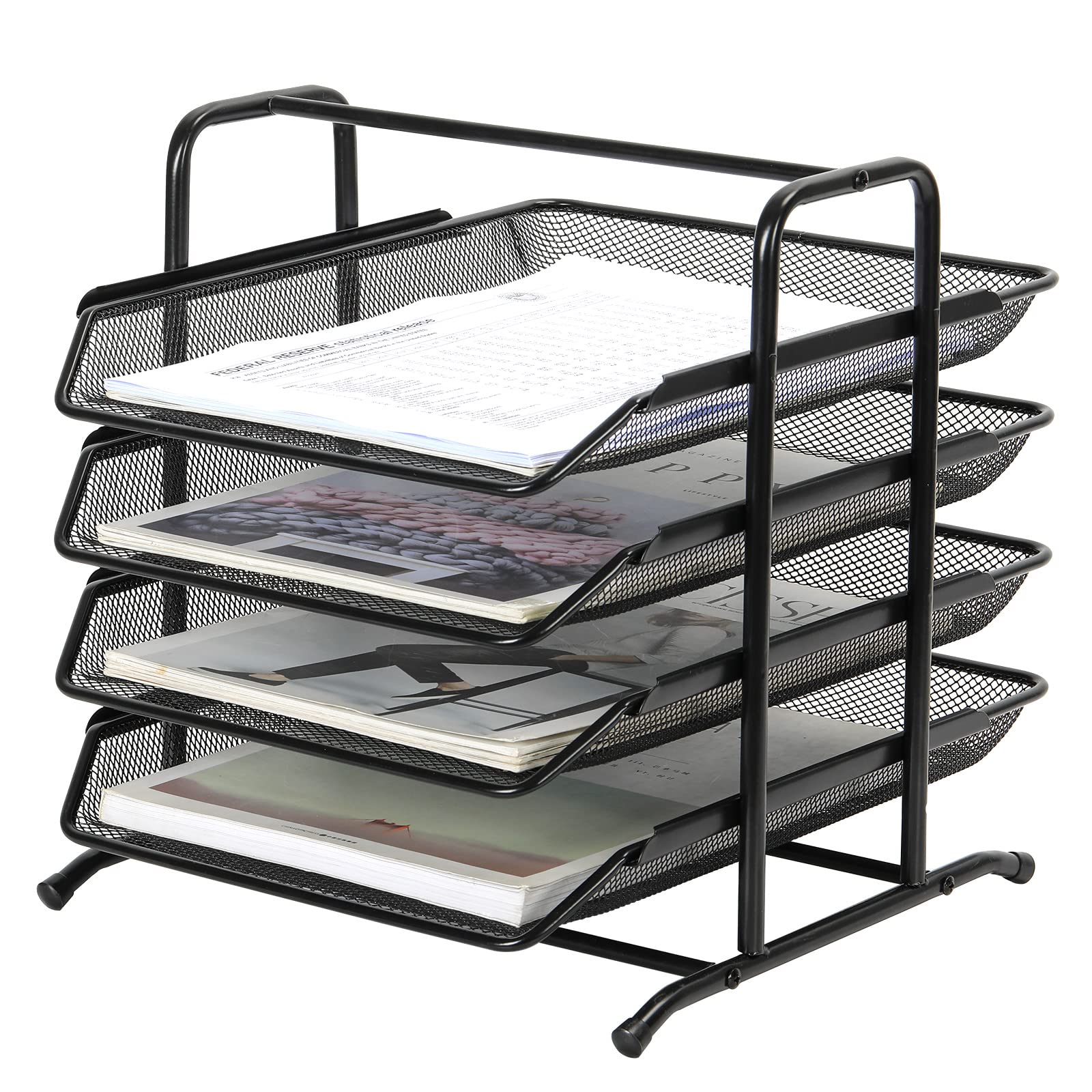 EasyPAG 4 Niveles Metal Malla Oficina A4 Escritorio Bandeja Documento Soporte Archivos Organizador Revistero Almacenamiento Papeles Clasificador Carta Estante Folios,Negro