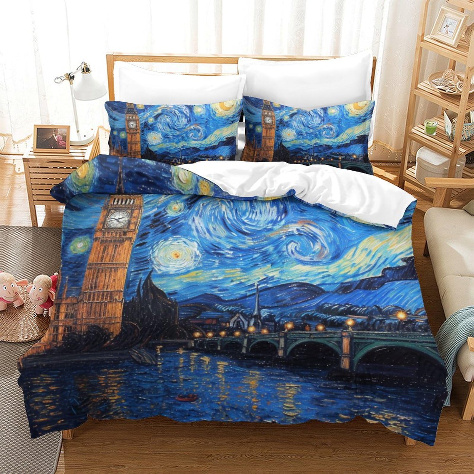 Housse de couette 3D imprimé Londres en microfibre douce avec taie d'oreiller