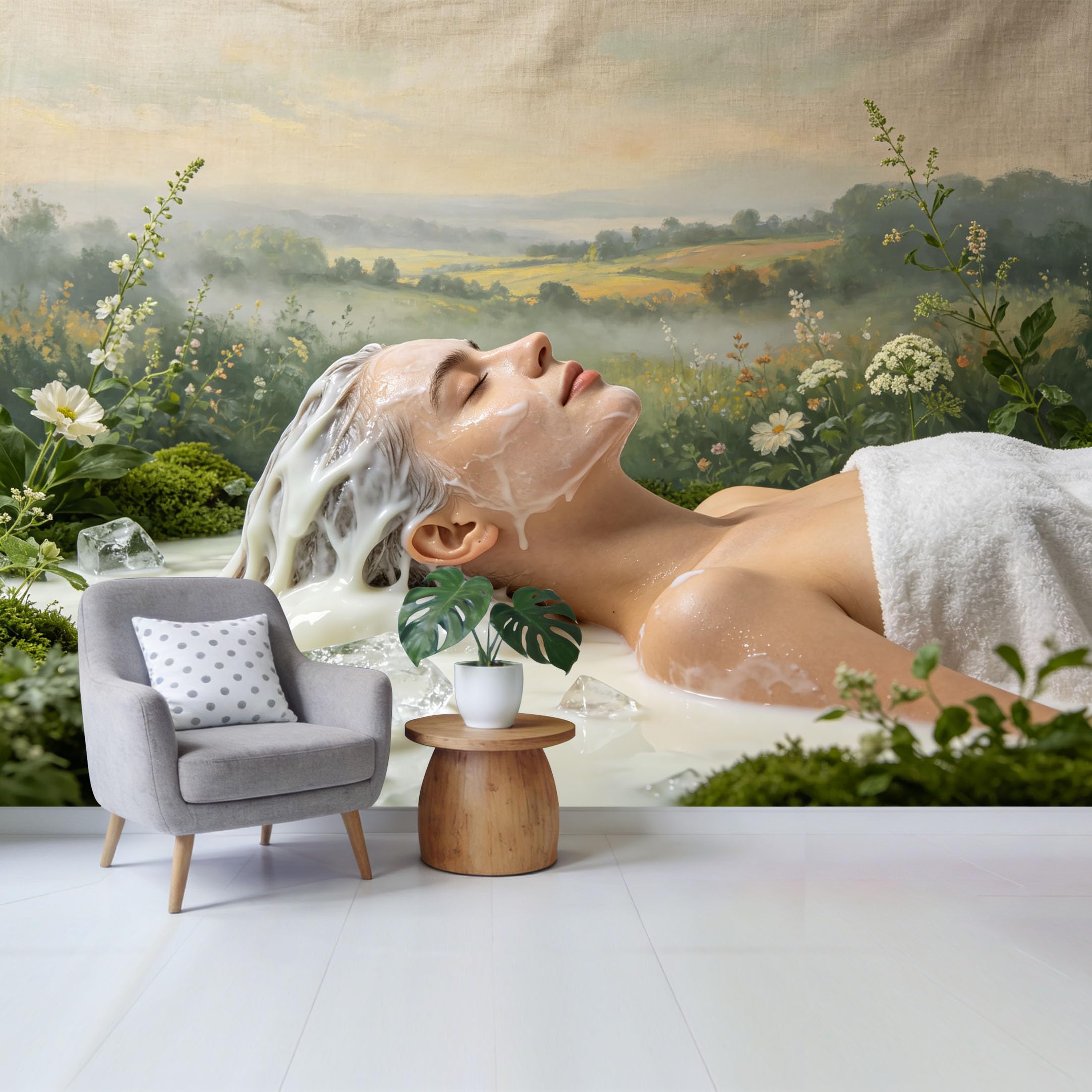 Qzlithotic Yq2605250810 Custom Size Wall Mural Pastoral Landscape Wildflower Meadow Oil Painting Style Selfadhesive Wall Fabric Removable Wallpaper For Home Office Decor