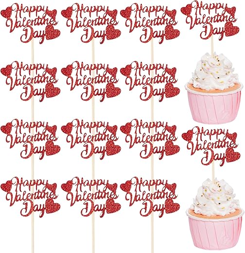 36pcs Happy Valentine's Day Cupcake Toppers Red Valentine's Day Decoration