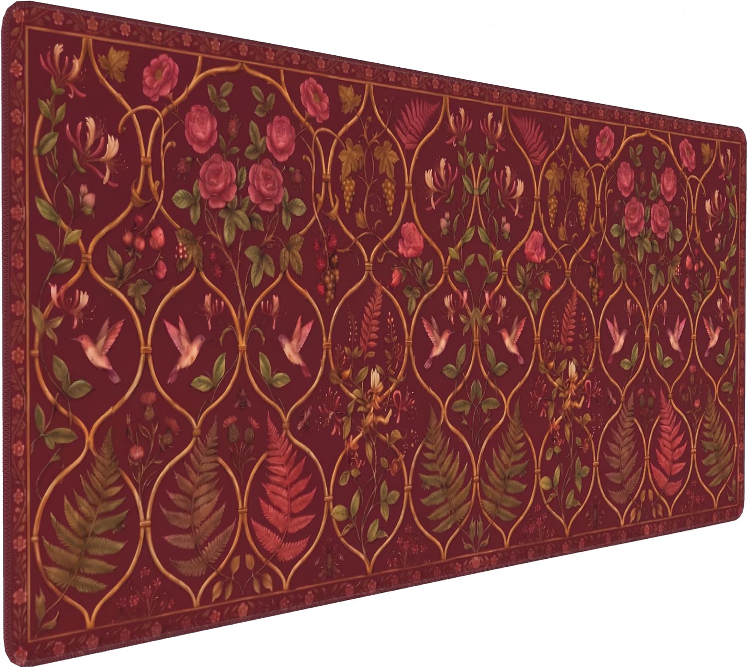 CONCISE Large Desk Mat 35.4x15.7, Burgundy Damask Floral Mouse Pad